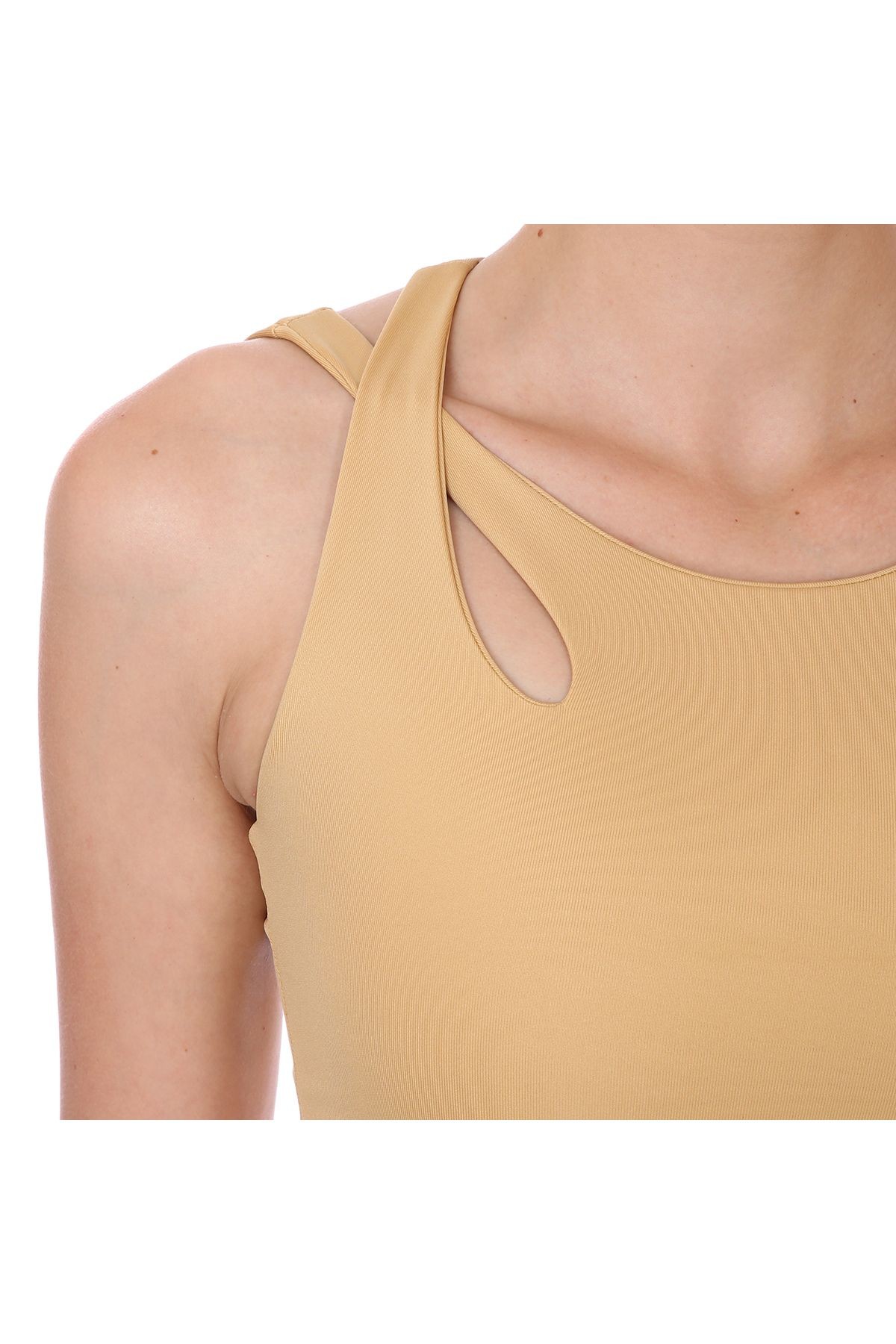 Sportive Spo-Assymetric Crop Kadın Bej Günlük Stil Sporcu Sütyeni 712102-BEJ