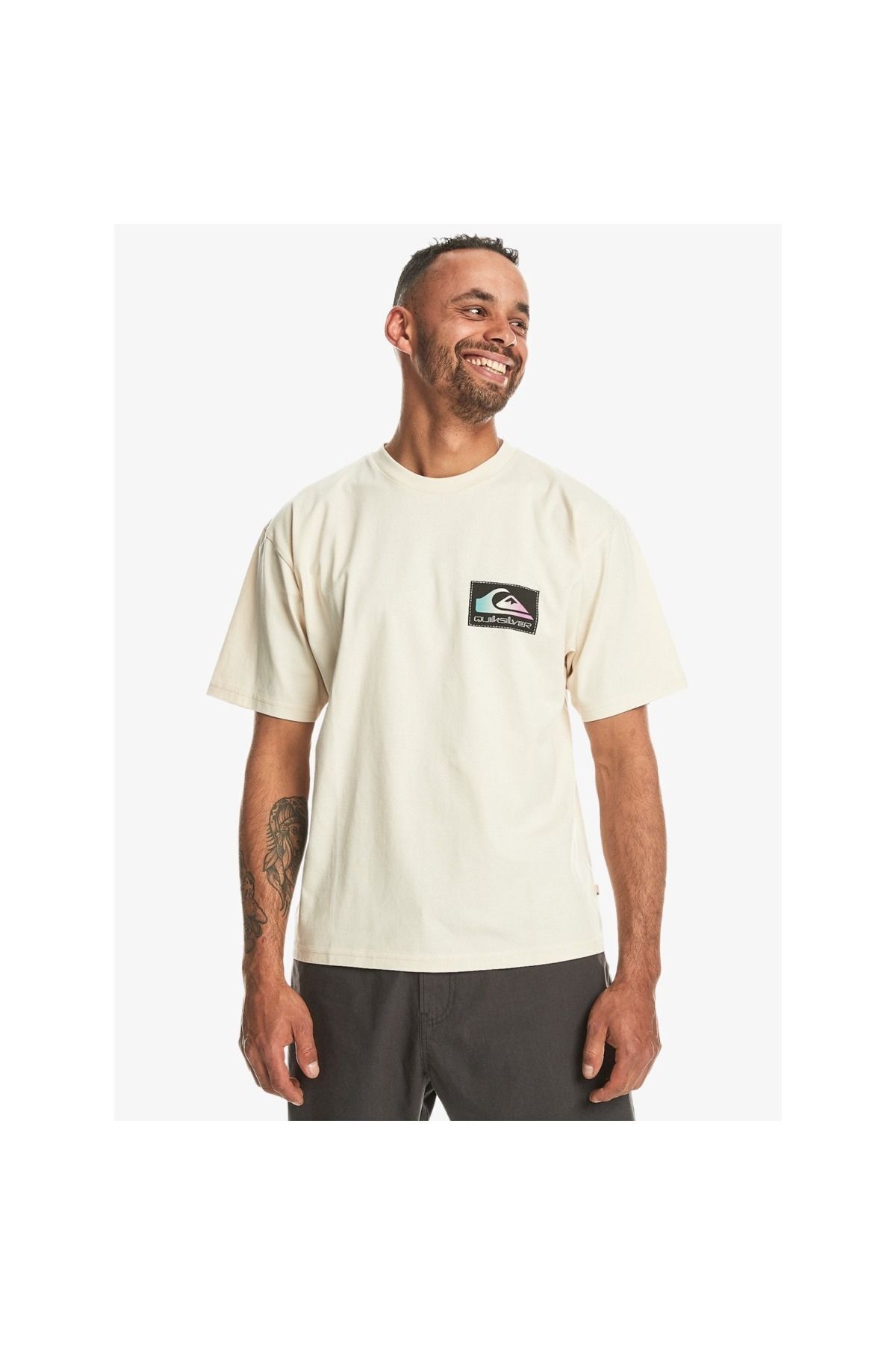 Quiksilver Back Flash Erkek Bej Yuvarlak Yaka Tişört