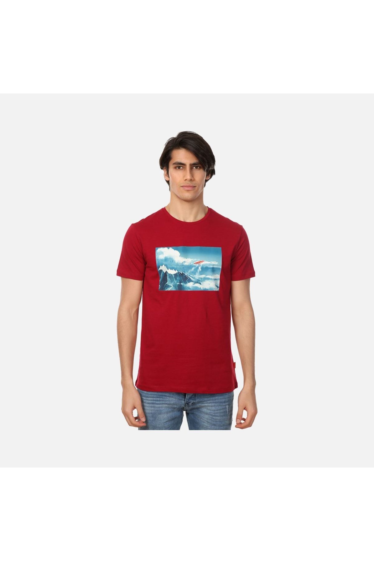 John Frank Free Erkek Bordo Baskılı T-shirt