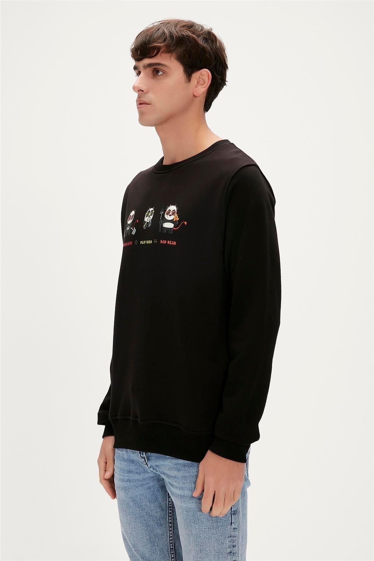 Bad Bear Play Hard Crewneck Siyah Baskılı Erkek Sweatshirt