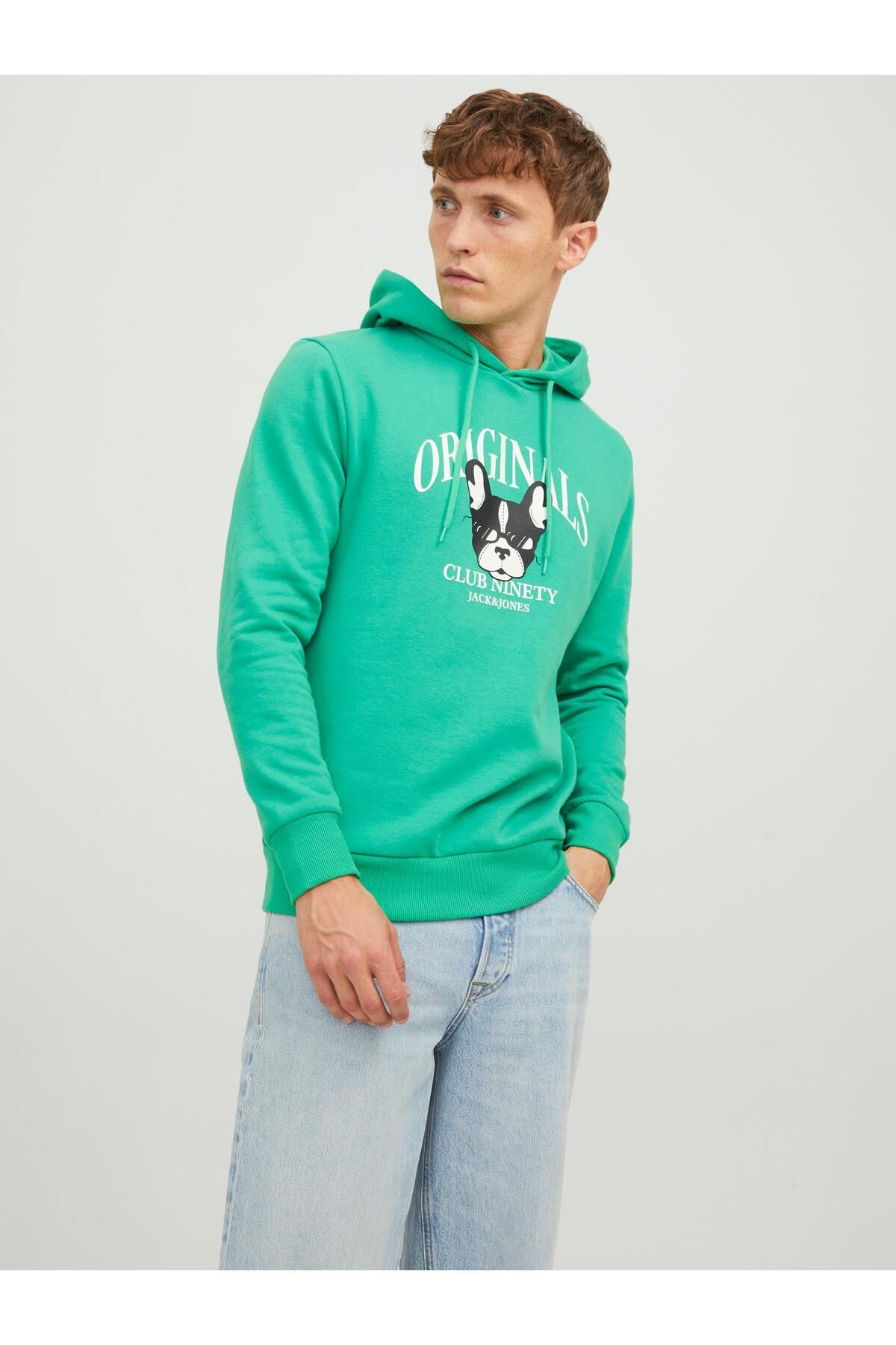 Jack & Jones Erkek Beware Baskılı Kapüşonlu Sweatshirt 12244219 Yeşil