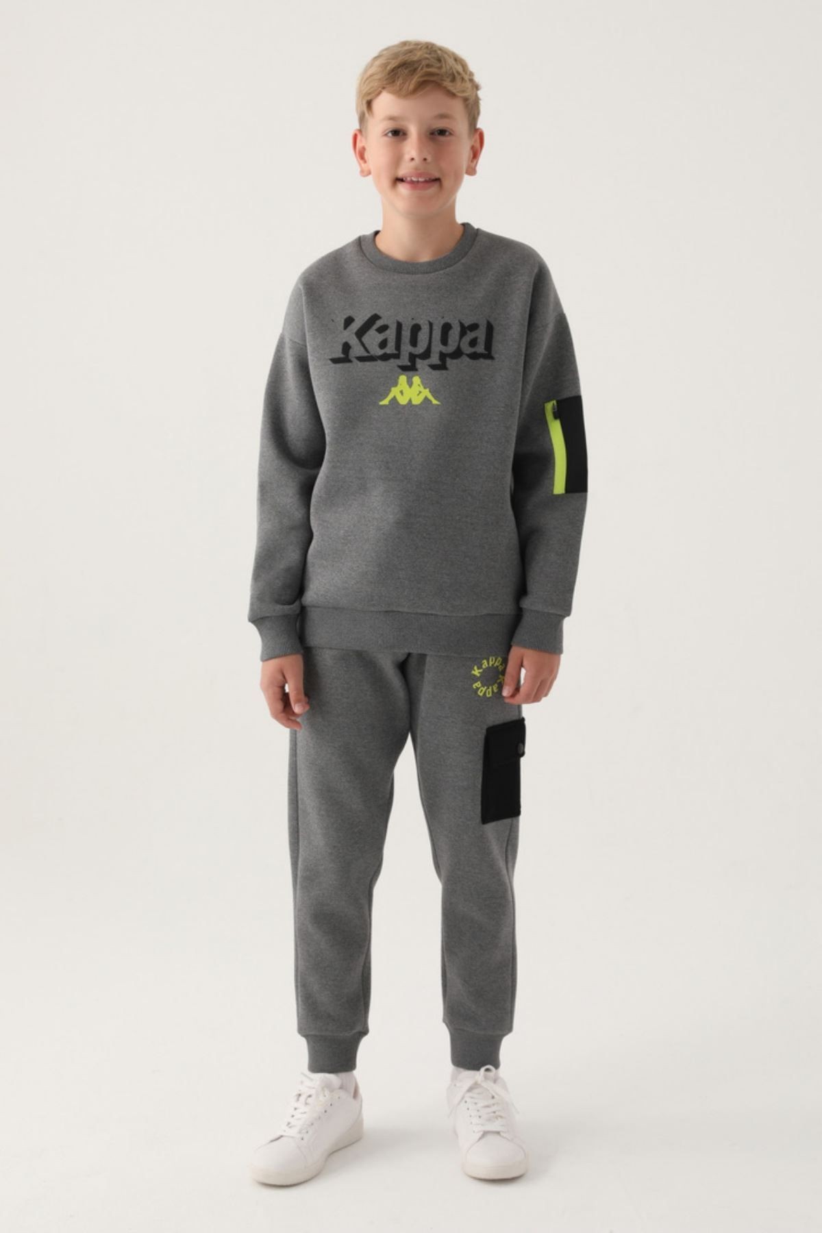 Kappa Antrasit Melanj Ribana Yaka Kol Fermuar Detay Erkek Çocuk Sweatshirt