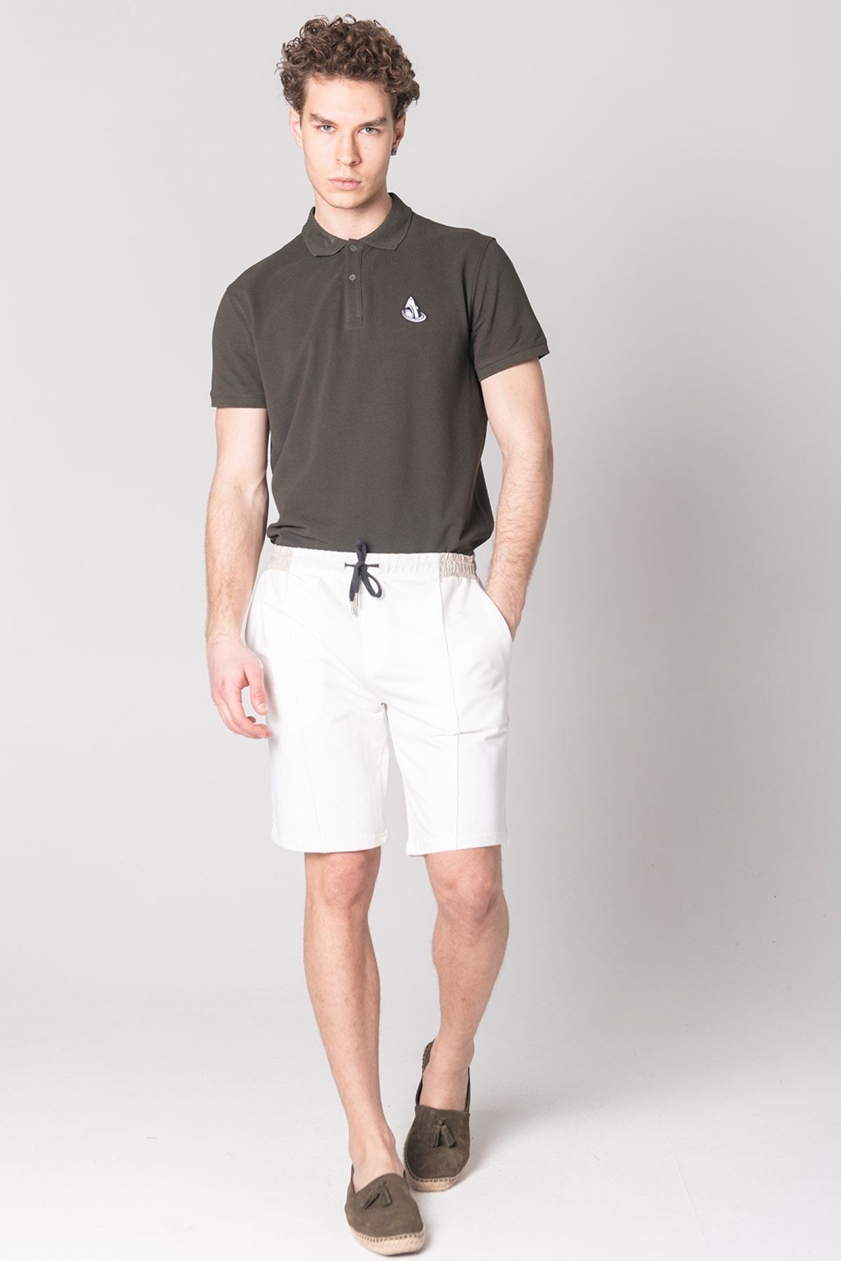 John Frank Polo Yaka Haki Baskılı Erkek T-Shirt