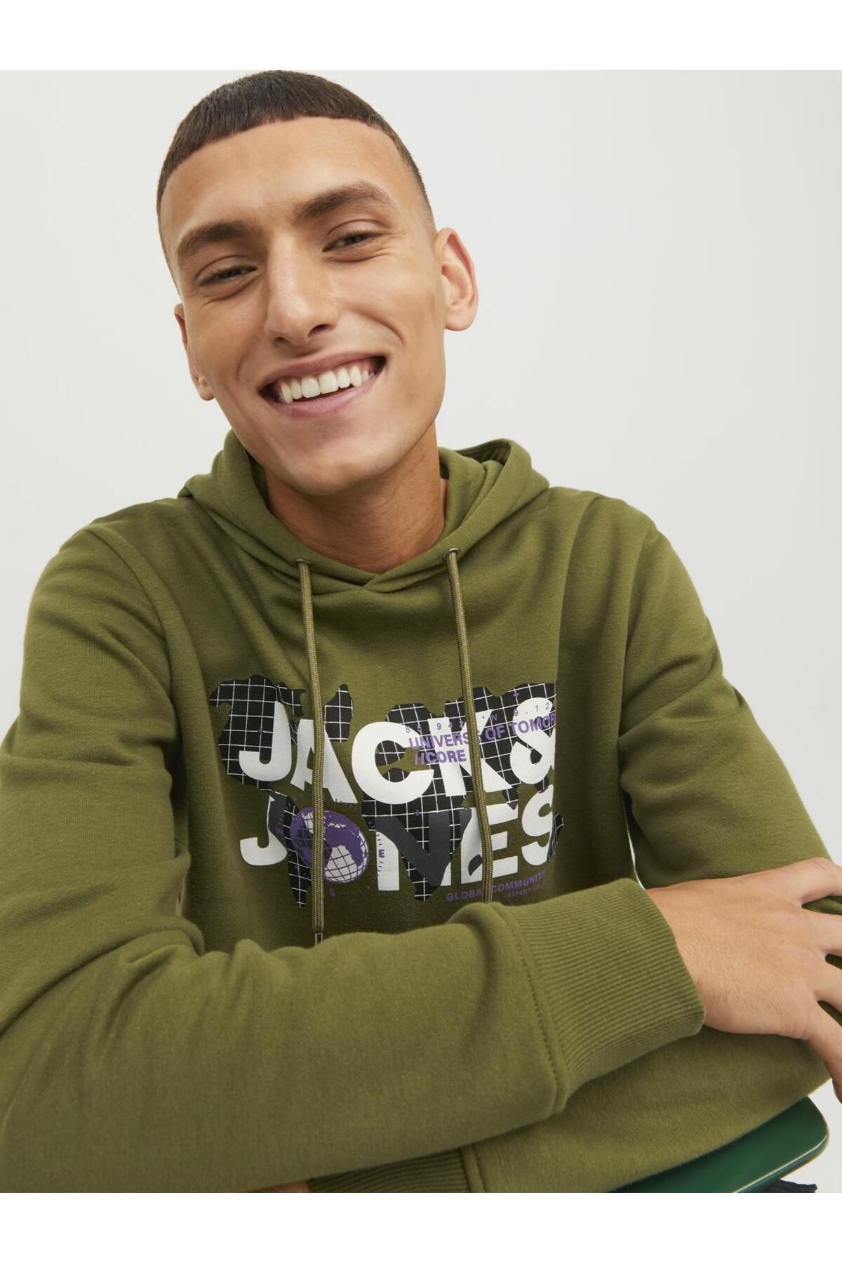 Jack & Jones Logolu Kapüşonlu Sweatshirt - Dust