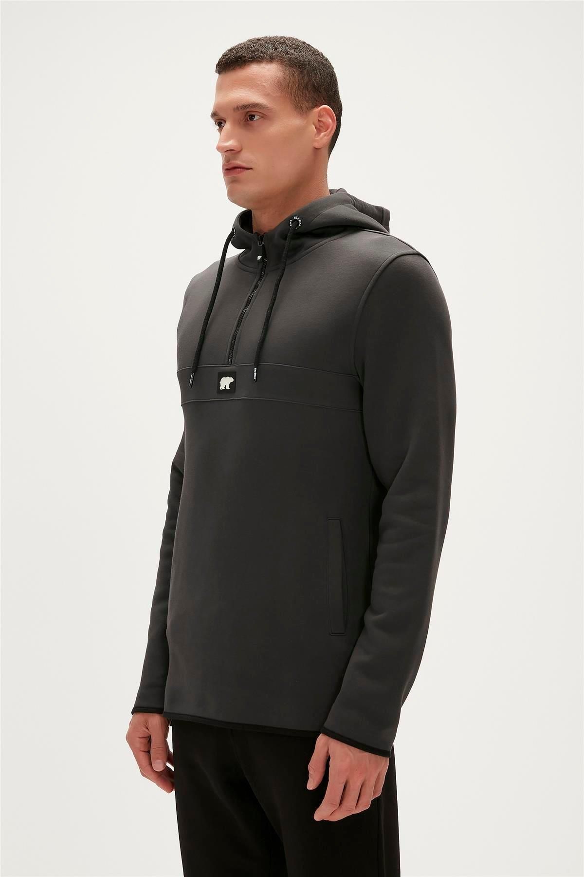 Bad Bear Defence Half-Zip Hoodie Koyu Gri Yarım Fermuarlı Kapüşonlu Erkek Sweatshirt