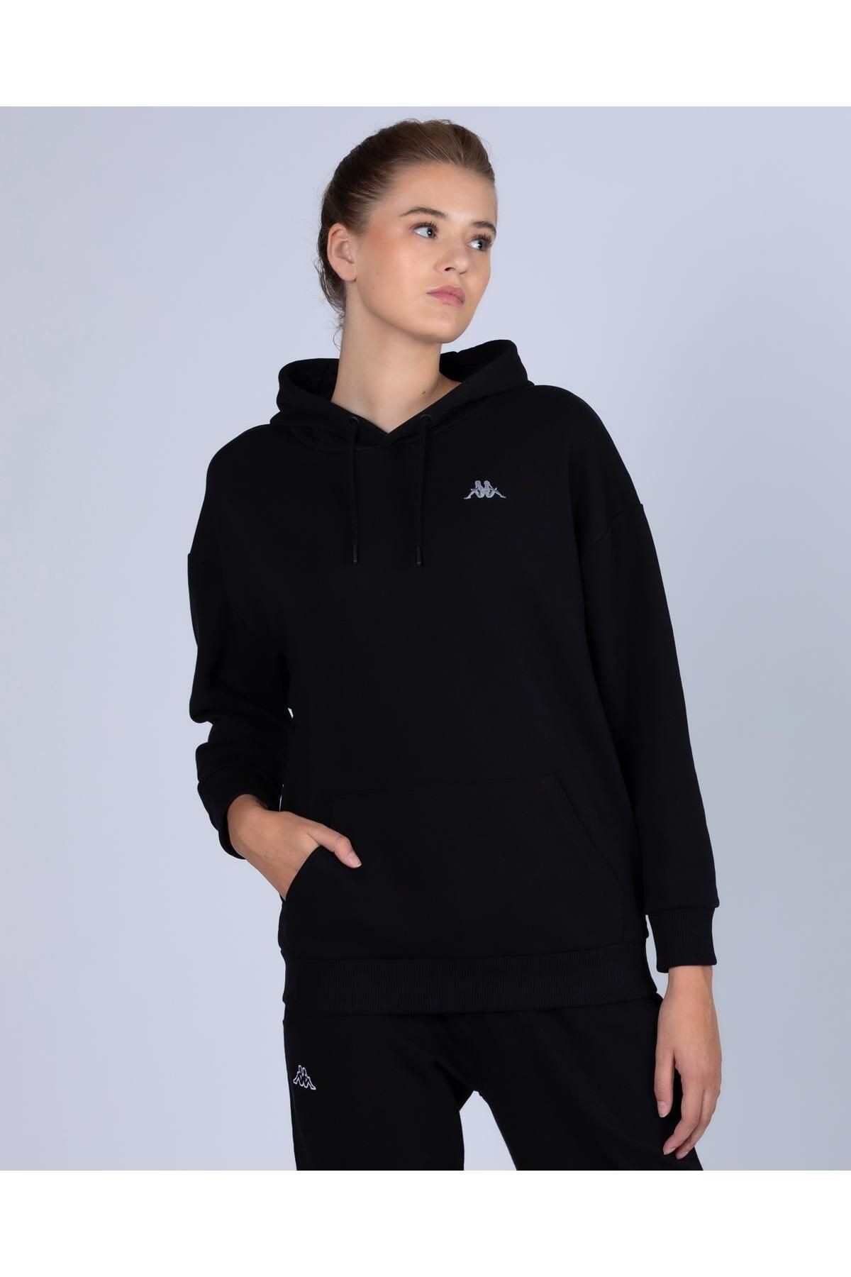 Kappa Logo Tallyn Kadın Siyah Regular Fit Fermuarlı Eşofman Üst