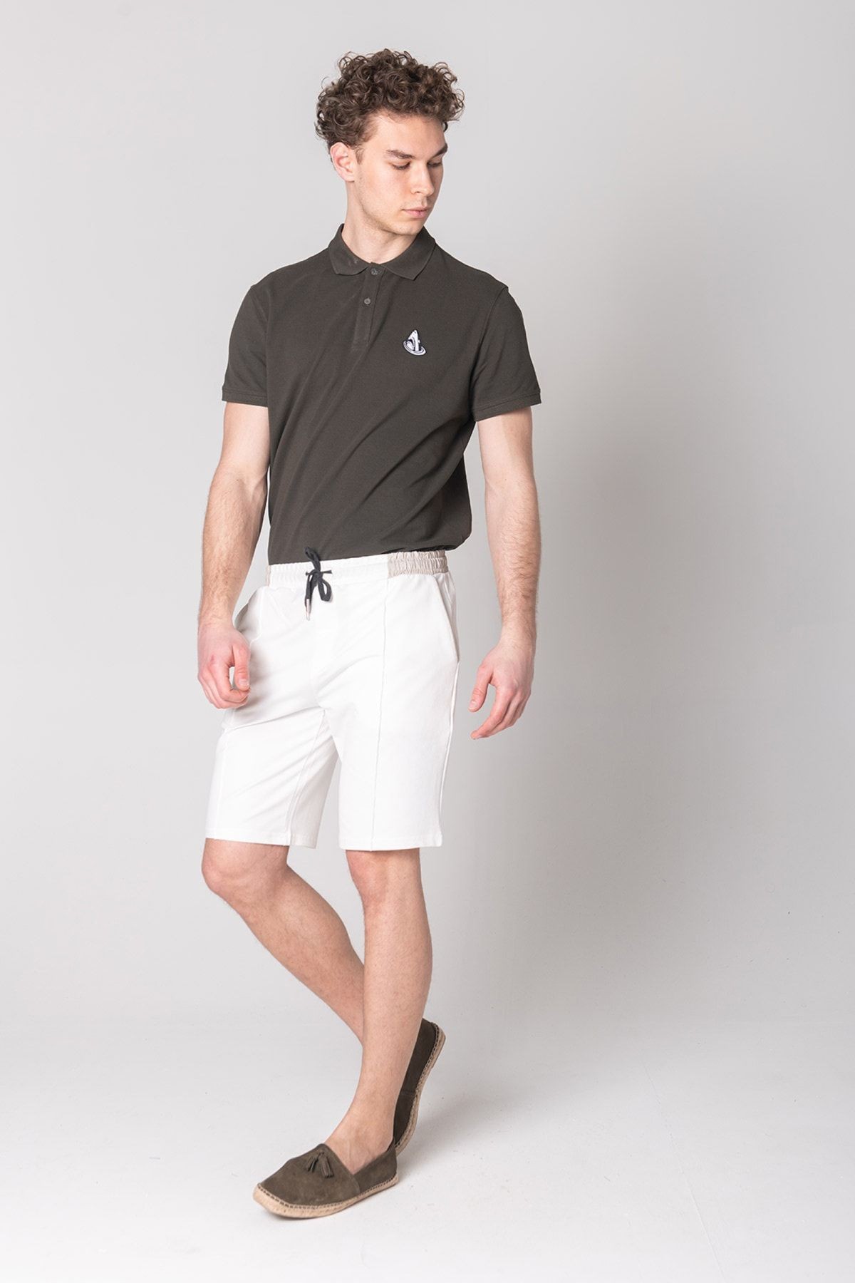 John Frank Polo Yaka Haki Baskılı Erkek T-Shirt