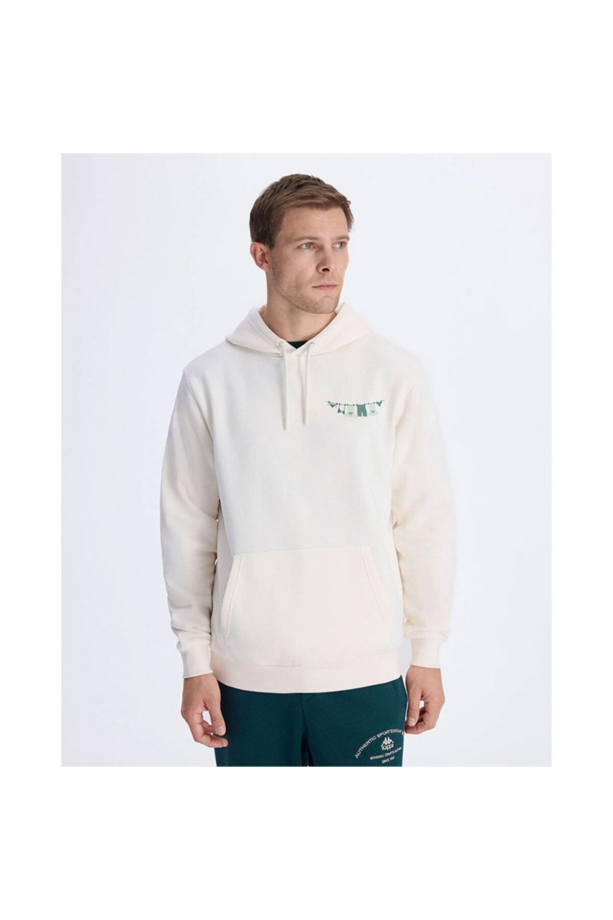 Kappa Authentic Graphik Phelps Erkek Beyaz Regular Fit Hoodie