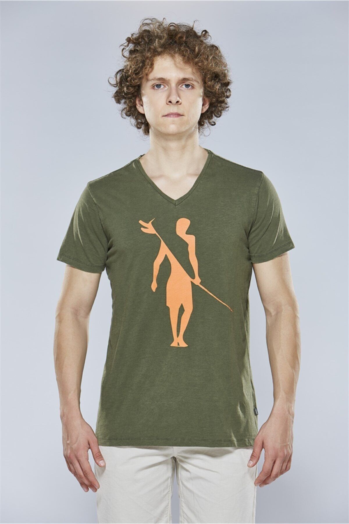 Superfly V Yaka Baskılı Erkek T-Shirt 20592