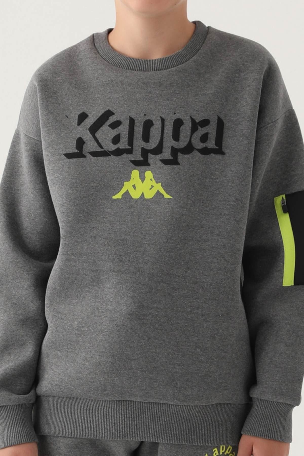 Kappa Antrasit Melanj Ribana Yaka Kol Fermuar Detay Erkek Çocuk Sweatshirt