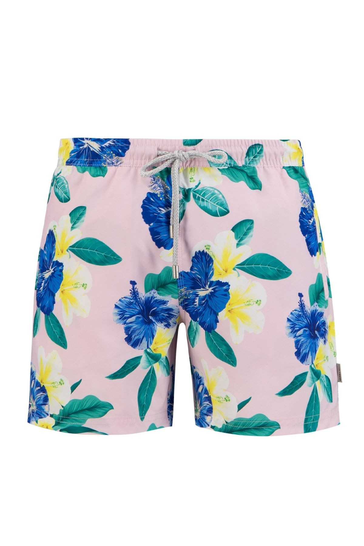 John Frank Erkek Pembe Hibiskus Baskılı Deniz Şortu