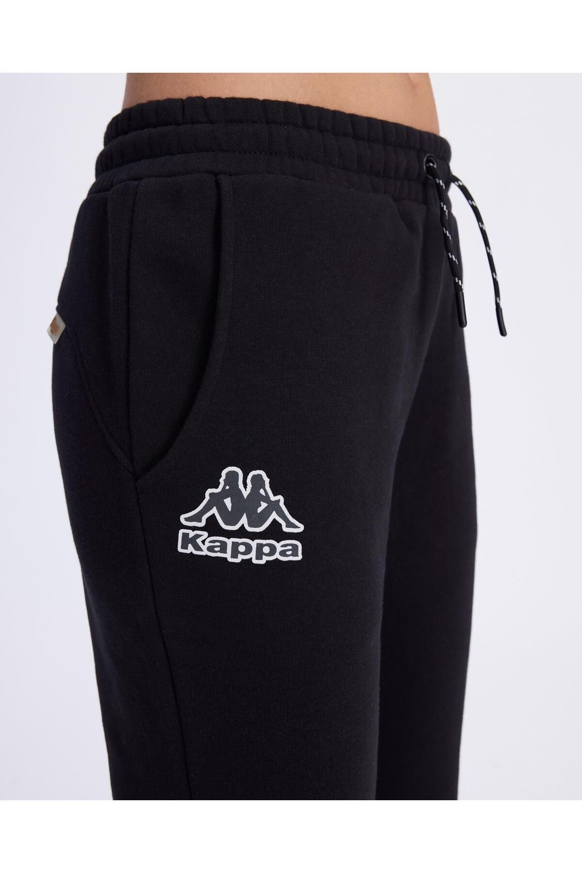 Kappa Logo Fres Tur Kadın Siyah Oversize Fit Eşofman Altı