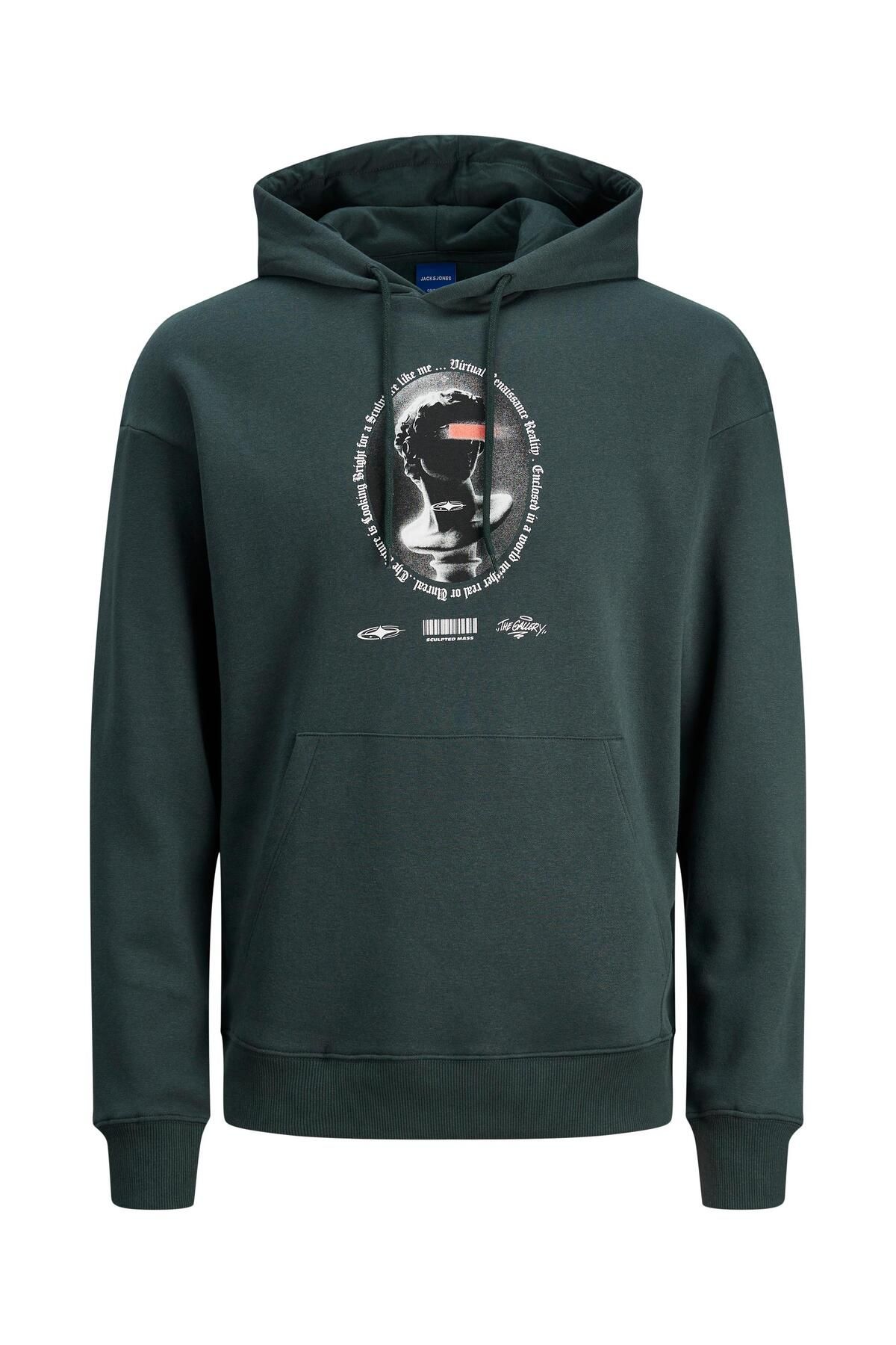 Jack & Jones Erkek Kapüşonlu Önü Baskılı Sweatshirt 12243619