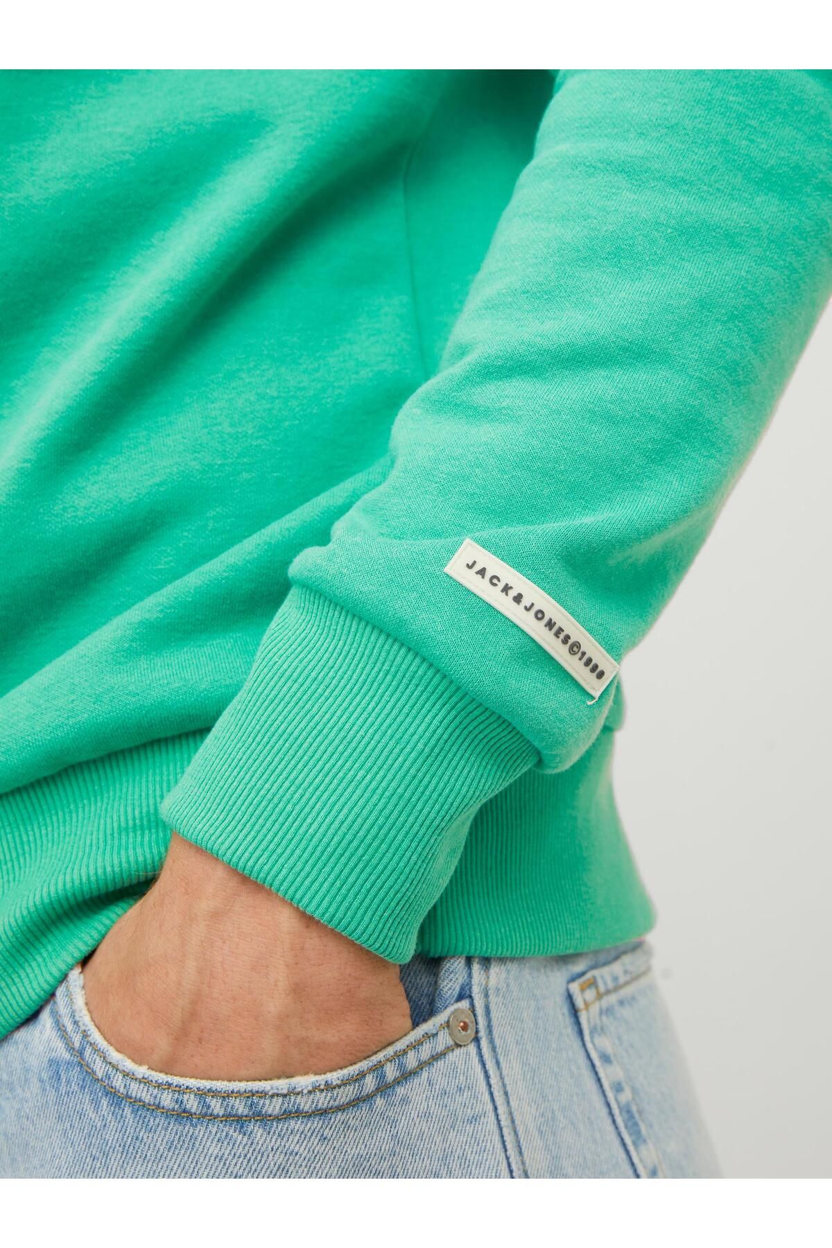 Jack & Jones Erkek Beware Baskılı Kapüşonlu Sweatshirt 12244219 Yeşil
