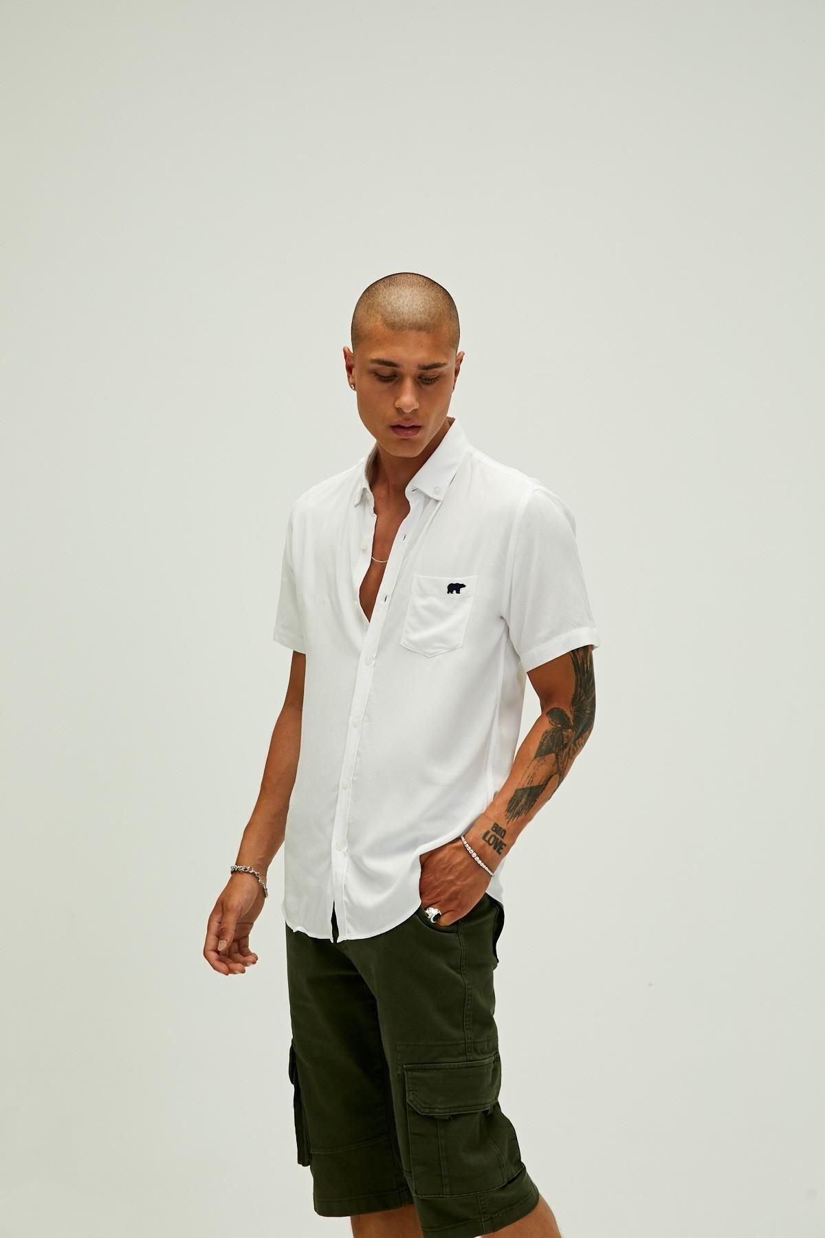 Bad Bear Frank Shirt Off-white Beyaz Kısa Kollu Erkek Gömlek