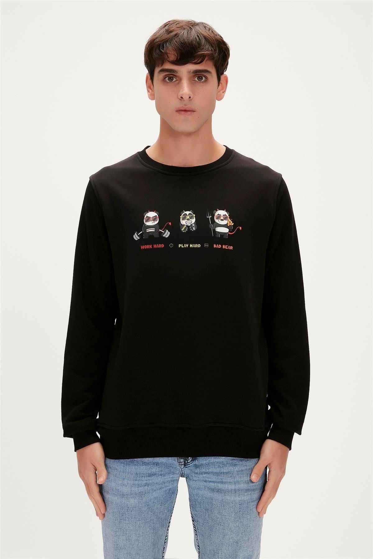 Bad Bear Play Hard Crewneck Siyah Baskılı Erkek Sweatshirt