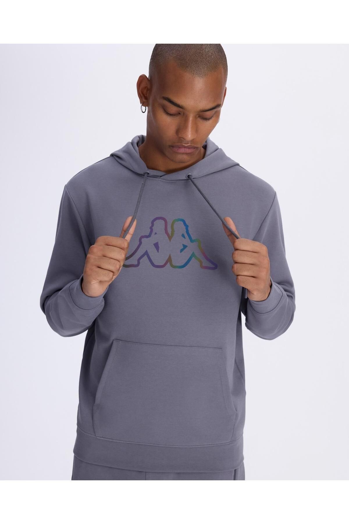 Kappa Logo Brian Hoodie Erkek Volkanik Gri Regular Fit Hoodie