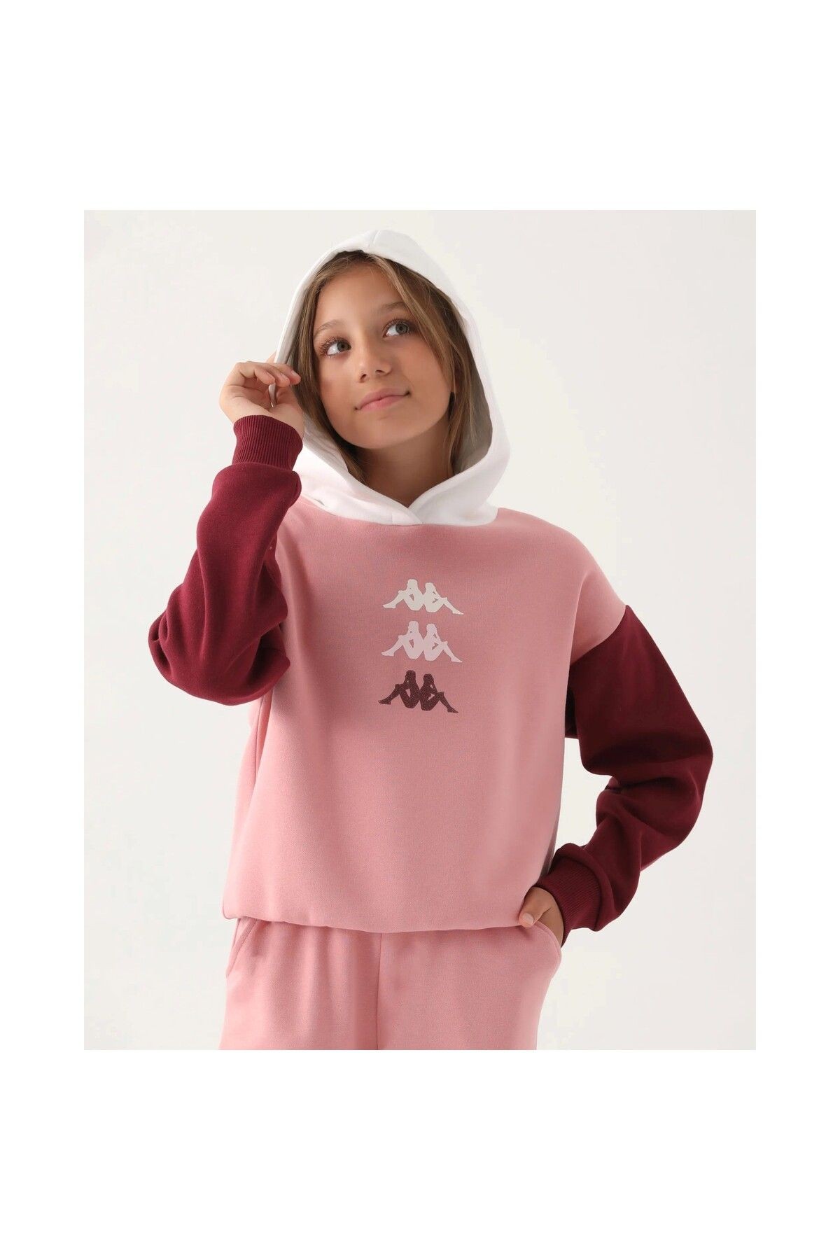 Kappa Pembe Garnili Kol Detaylı Kapüşonlu Kız Çocuk Sweatshirt