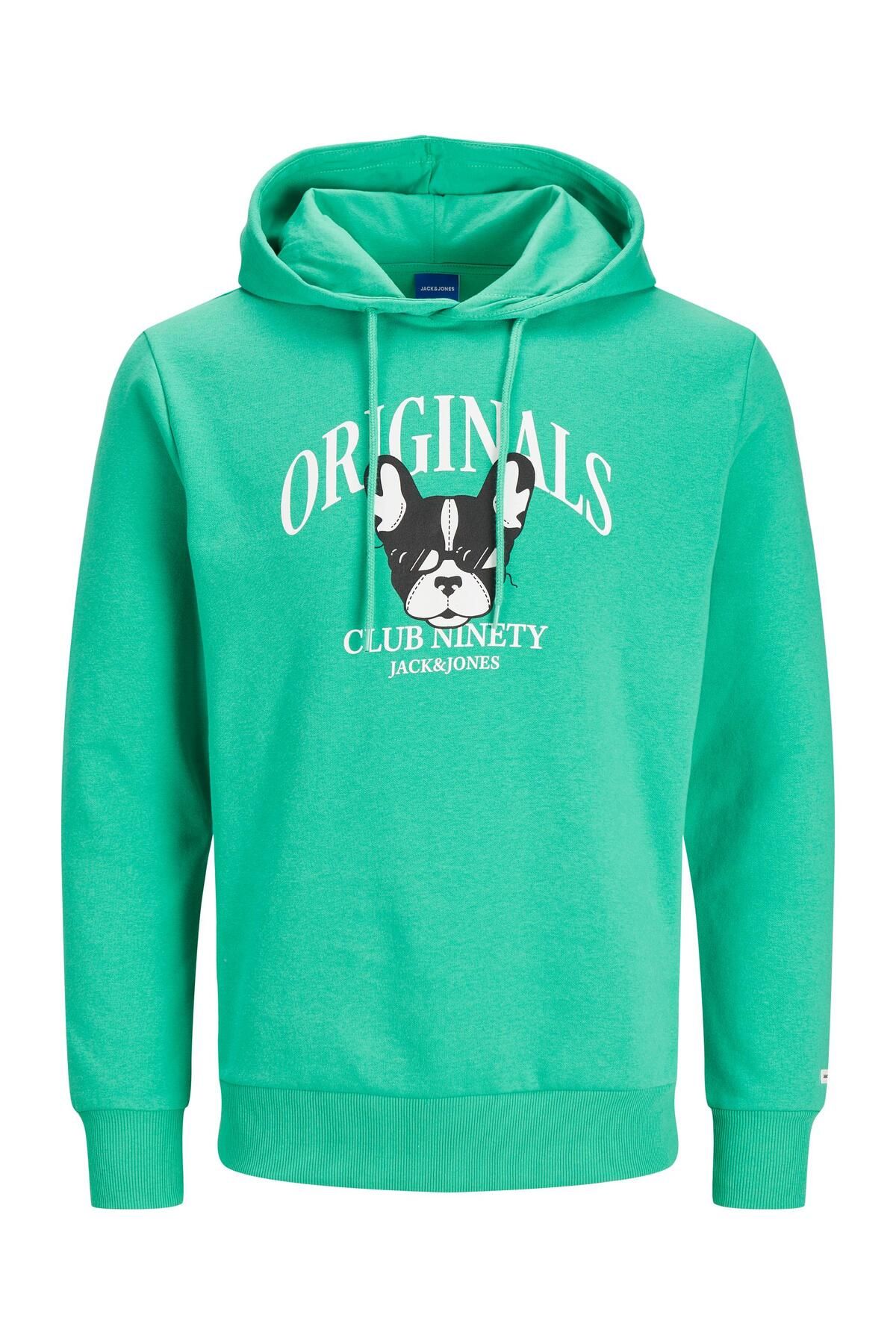 Jack & Jones Erkek Beware Baskılı Kapüşonlu Sweatshirt 12244219 Yeşil