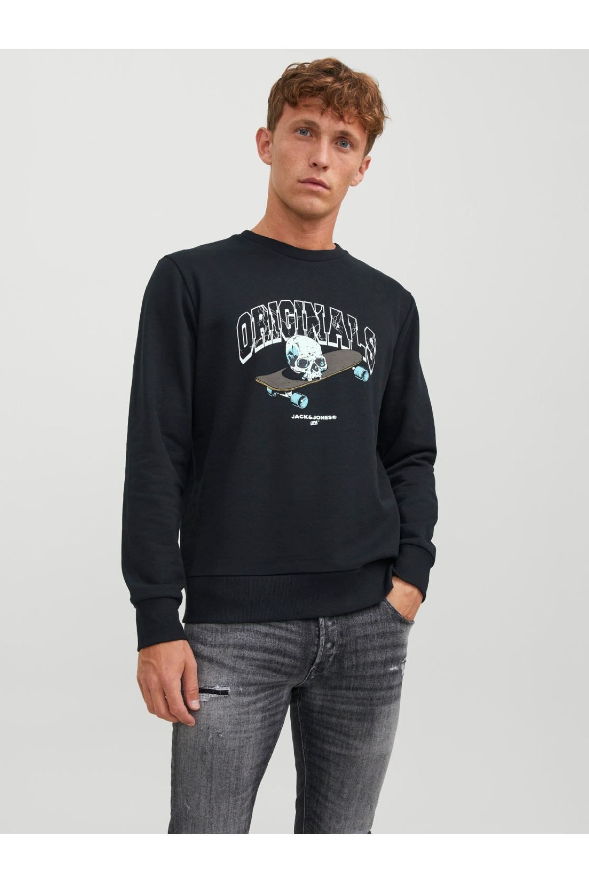 Jack & Jones Erkek Kuru Kafa Baskılı Bisklet Yaka Sweatshirt 12244220