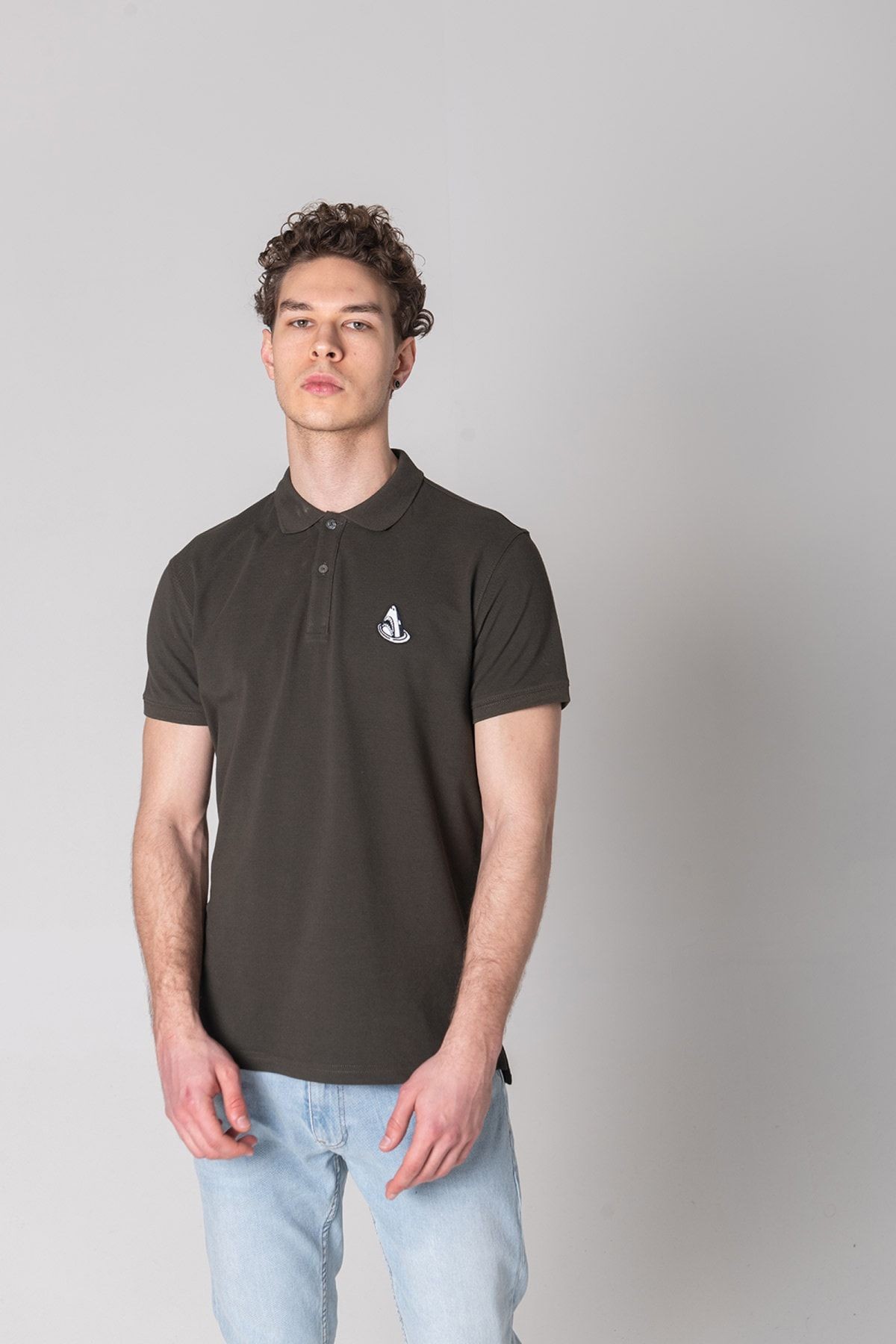 John Frank Polo Yaka Haki Baskılı Erkek T-Shirt