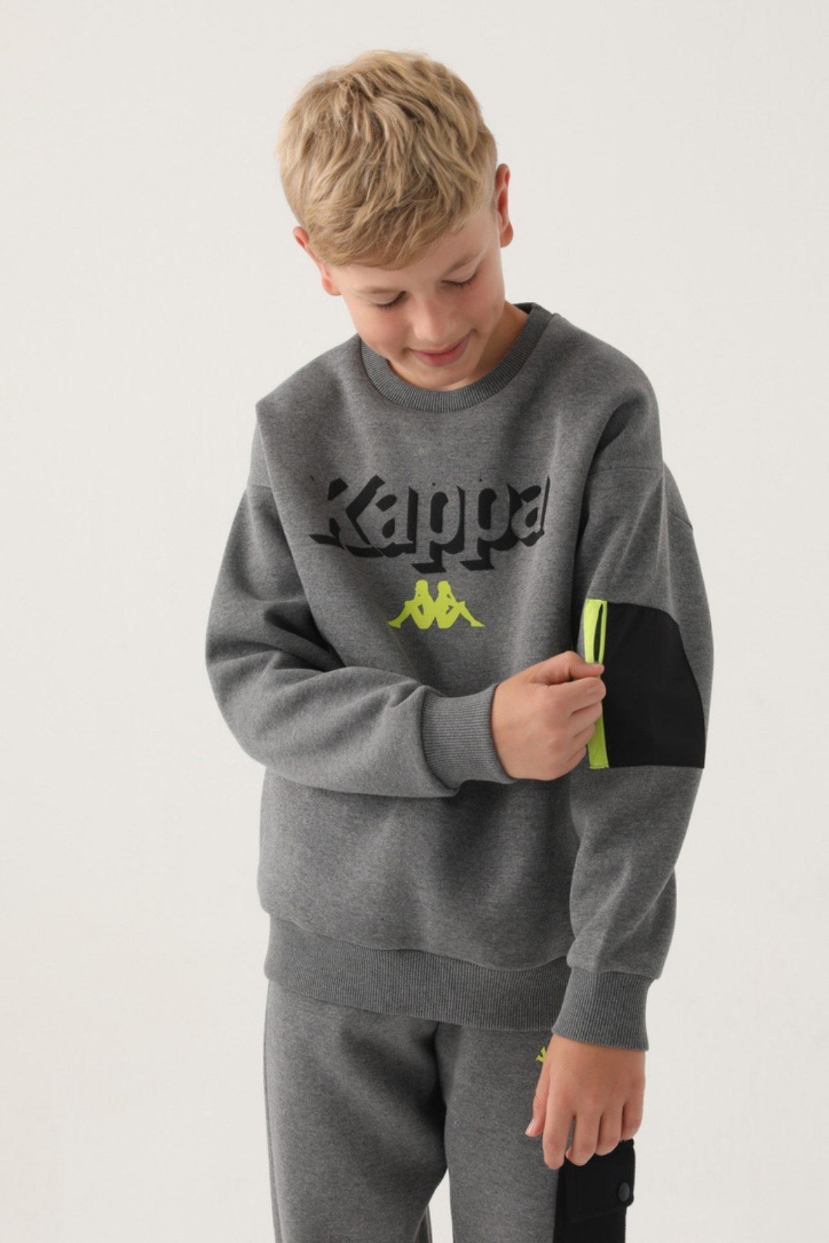 Kappa Antrasit Melanj Ribana Yaka Kol Fermuar Detay Erkek Çocuk Sweatshirt