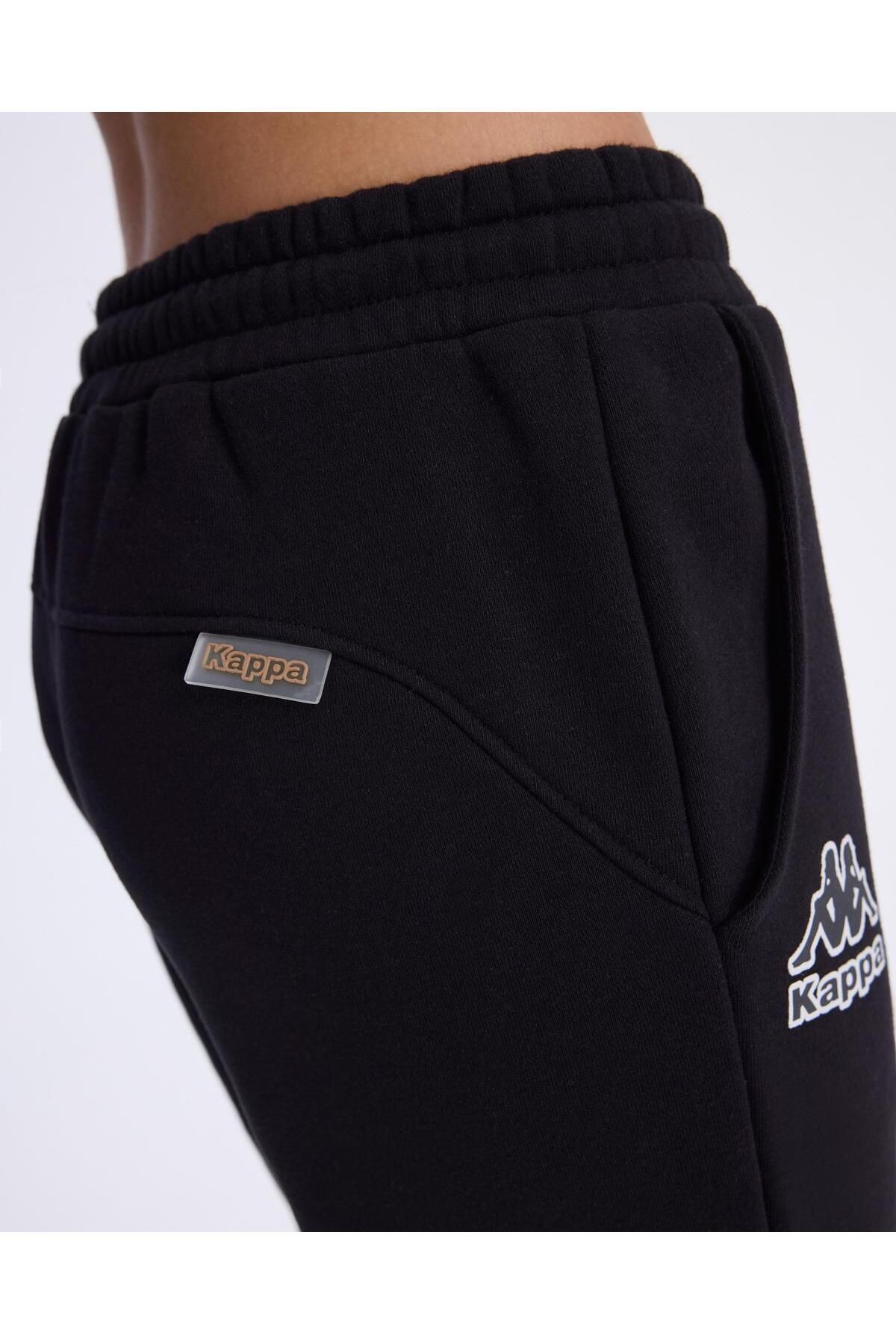 Kappa Logo Fres Tur Kadın Siyah Oversize Fit Eşofman Altı