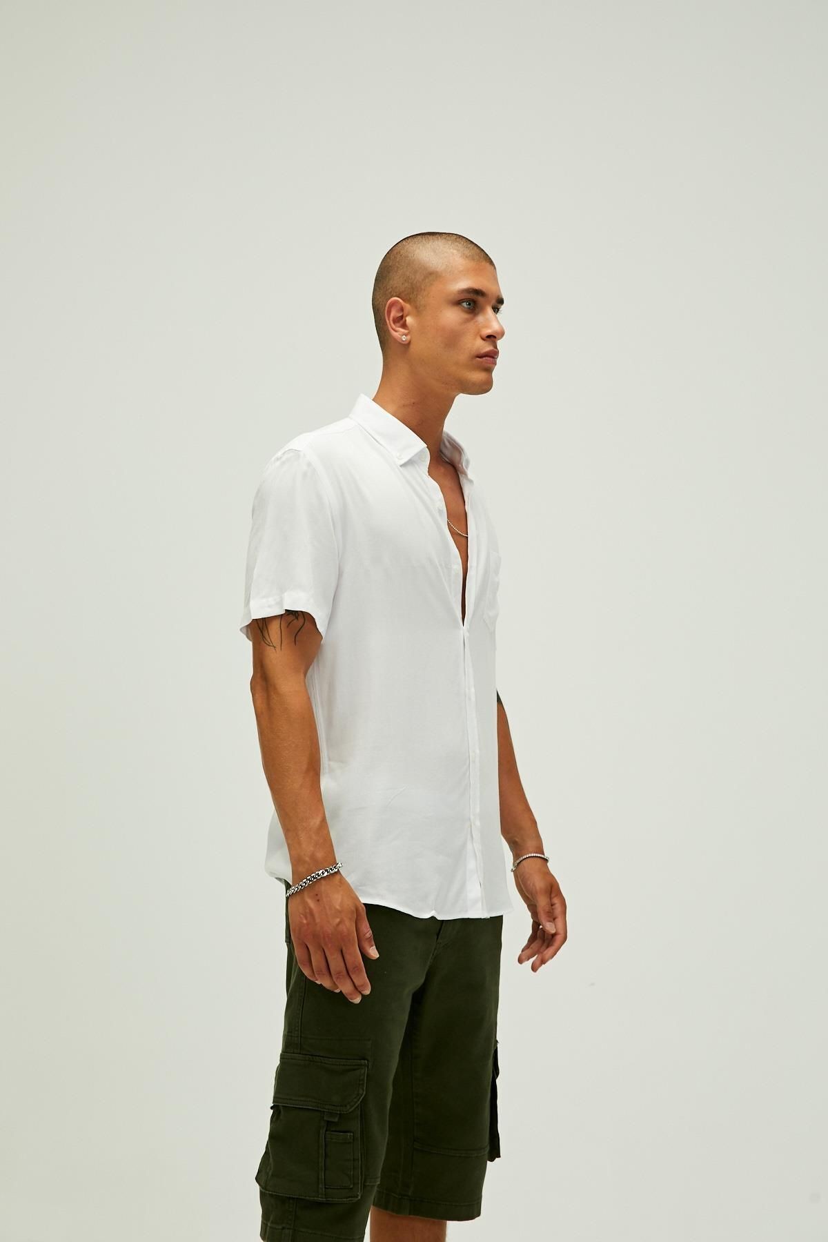Bad Bear Frank Shirt Off-white Beyaz Kısa Kollu Erkek Gömlek
