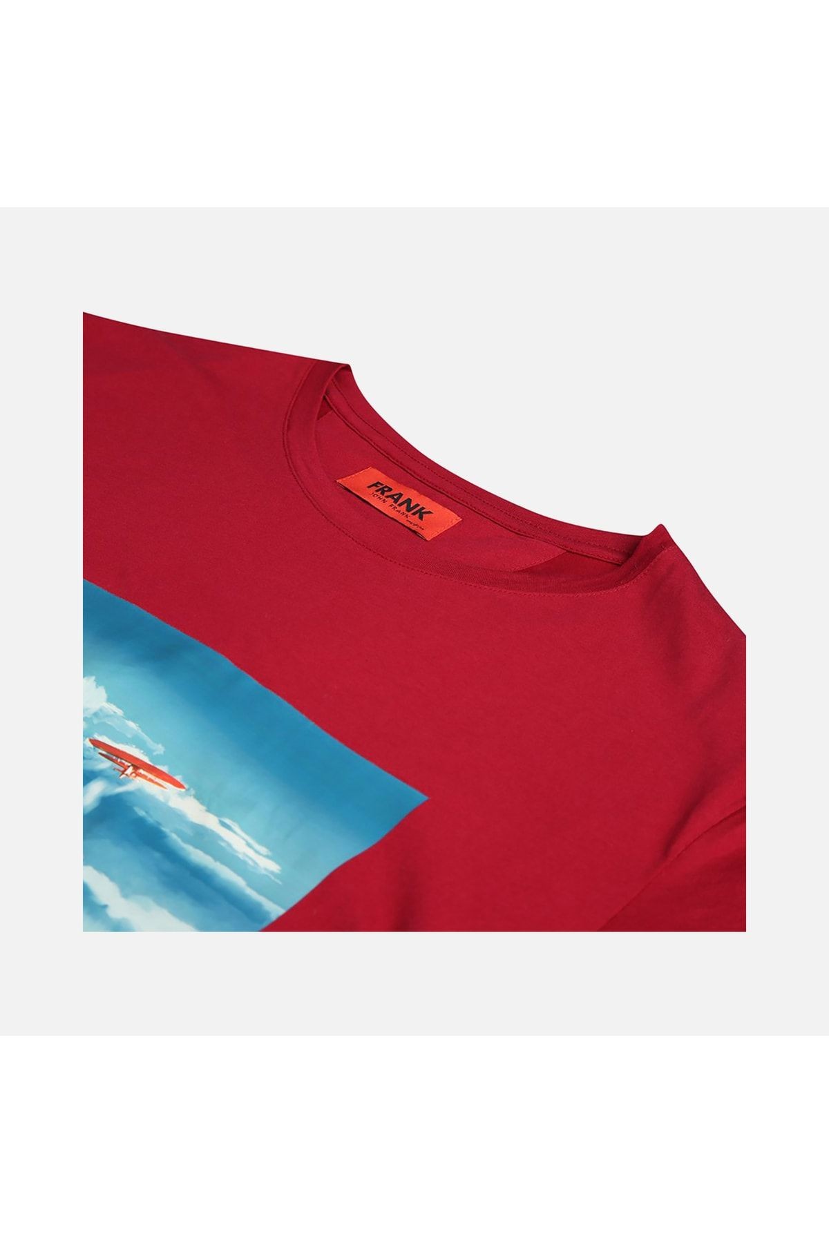 John Frank Free Erkek Bordo Baskılı T-shirt