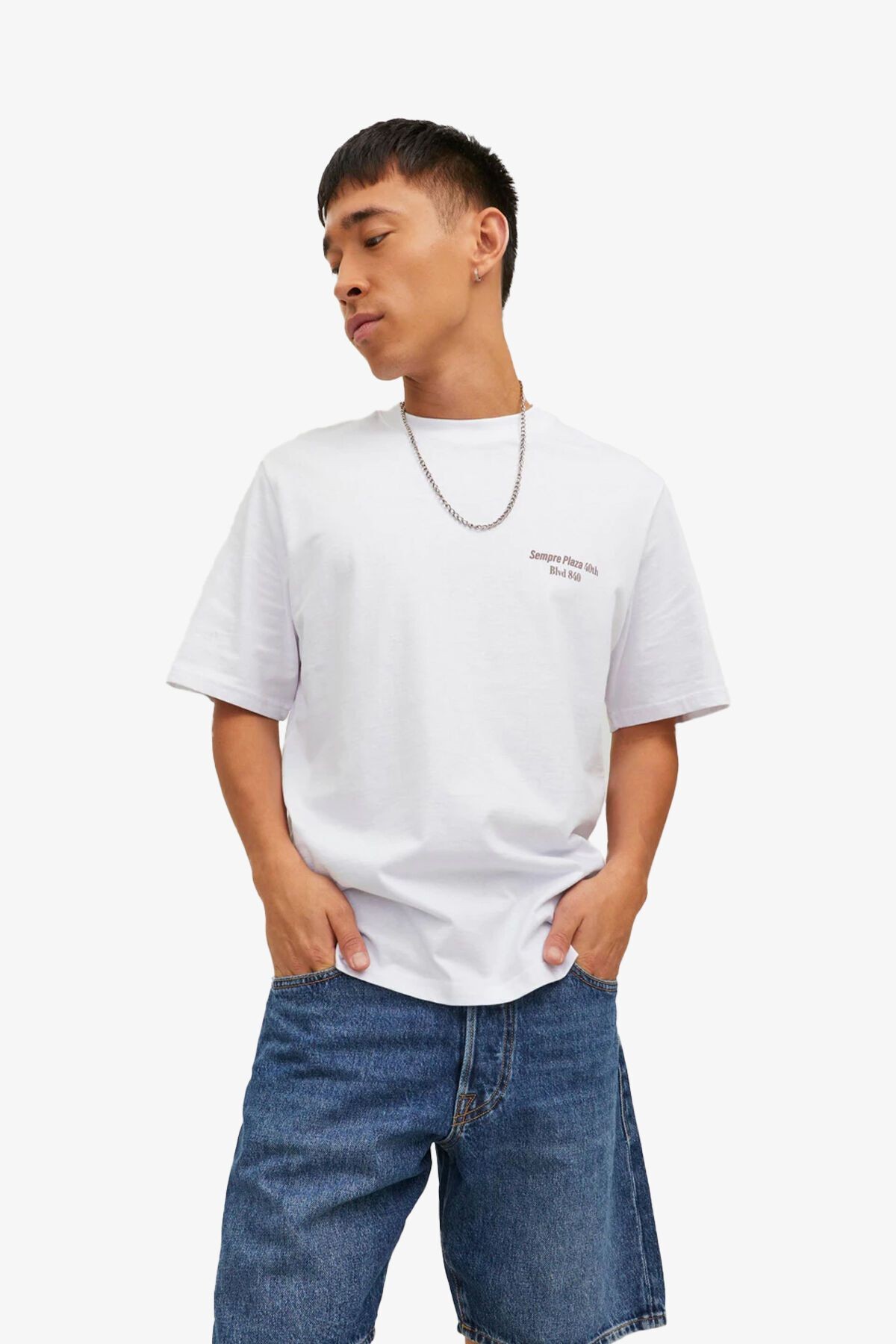 Jack & Jones Jorgrocery Tee Ss Crew Neck Beyaz Erkek T-Shirt 12230754-WHITE