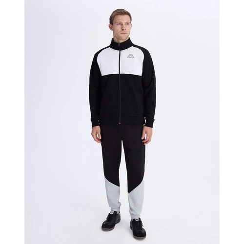 Kappa Fadese Erkek Siyah Beyaz Regular Fit Fermuarlı Eşofman Üstü