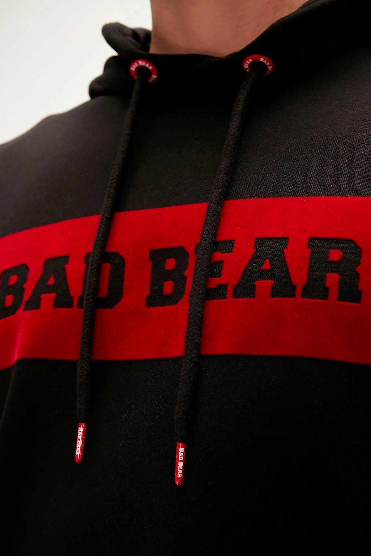 Bad Bear Flog Erkek Siyah Baskılı Kapüşonlu Sweatshirt