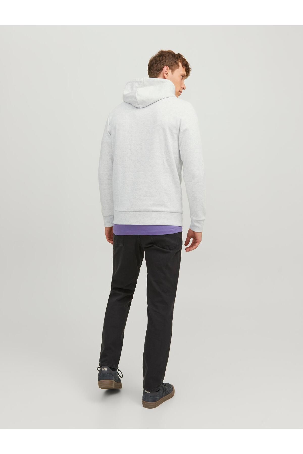 Jack & Jones Erkek Beware Baskılı Kapüşonlu Sweatshirt Beyaz