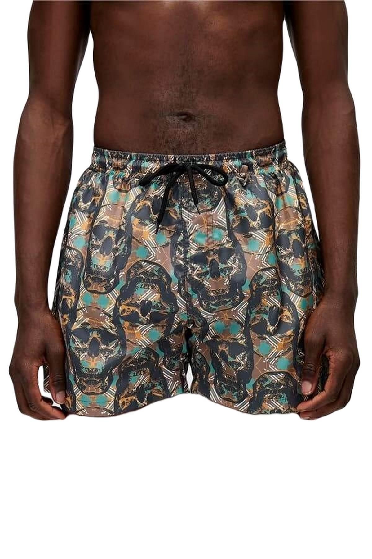 Bad Bear Beli Bağlamalı Desenli Logo Baskılı Cepli Mor Erkek Şort Mayo