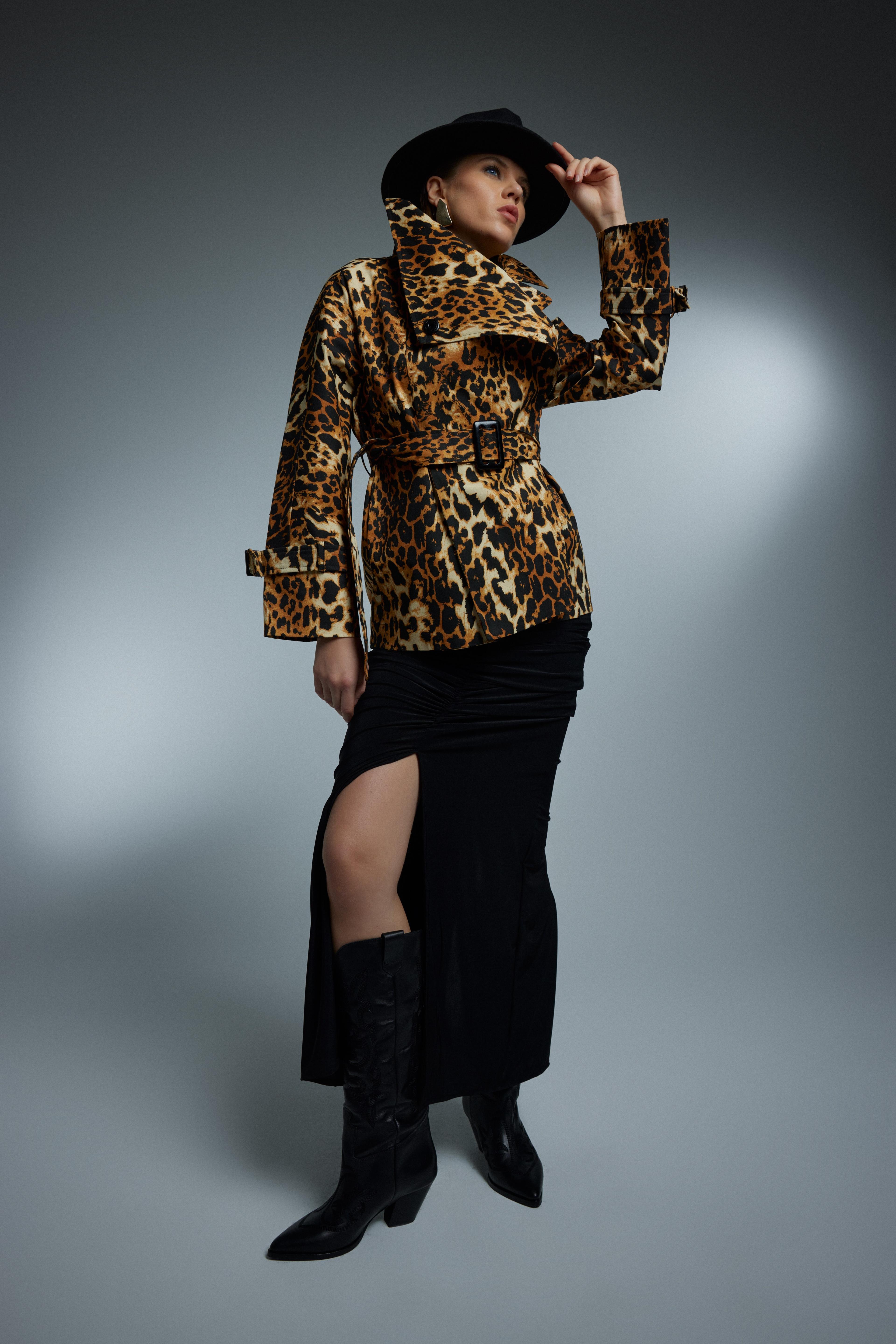 SHORT LEOPARD TRENCHCOAT