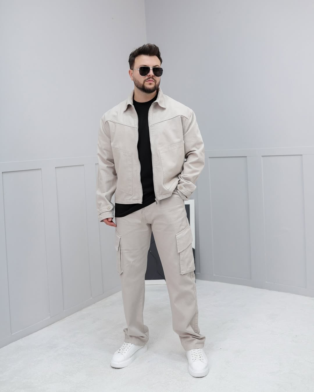 Oversize Gabardin Kot Takım - Gri