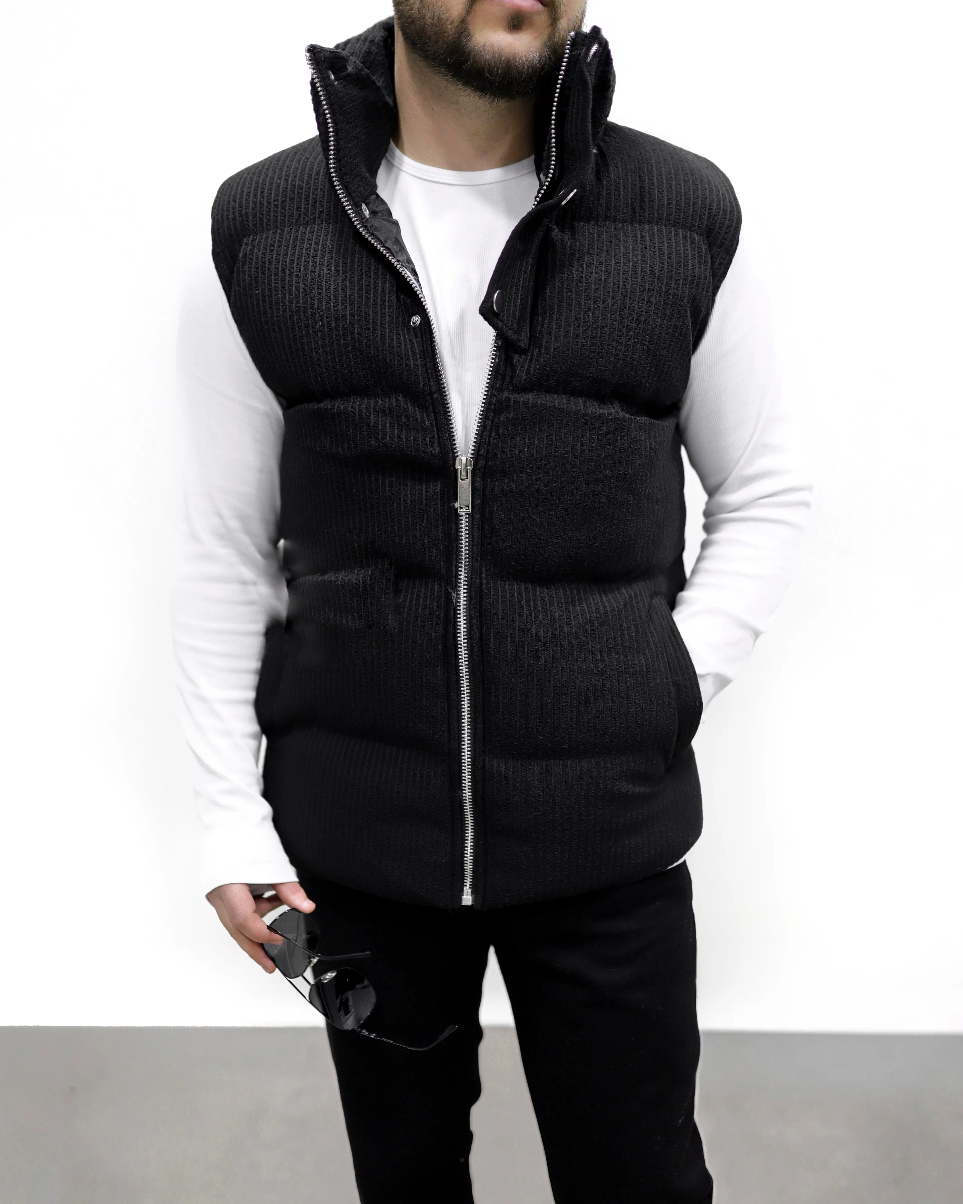 KADİFE ŞİŞME YELEK - Siyah