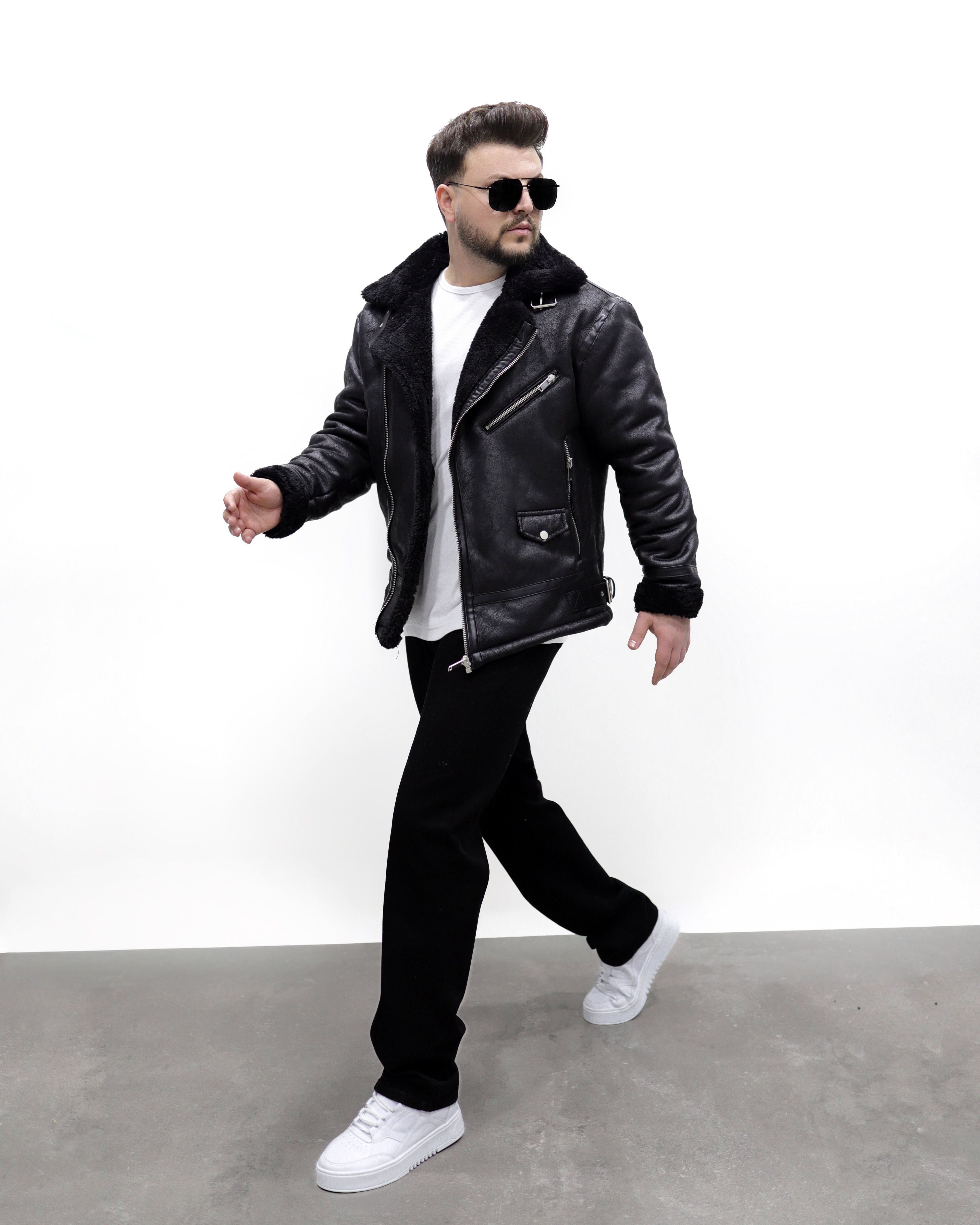 NAPA DERİ KÜRKLÜ MONT - Siyah