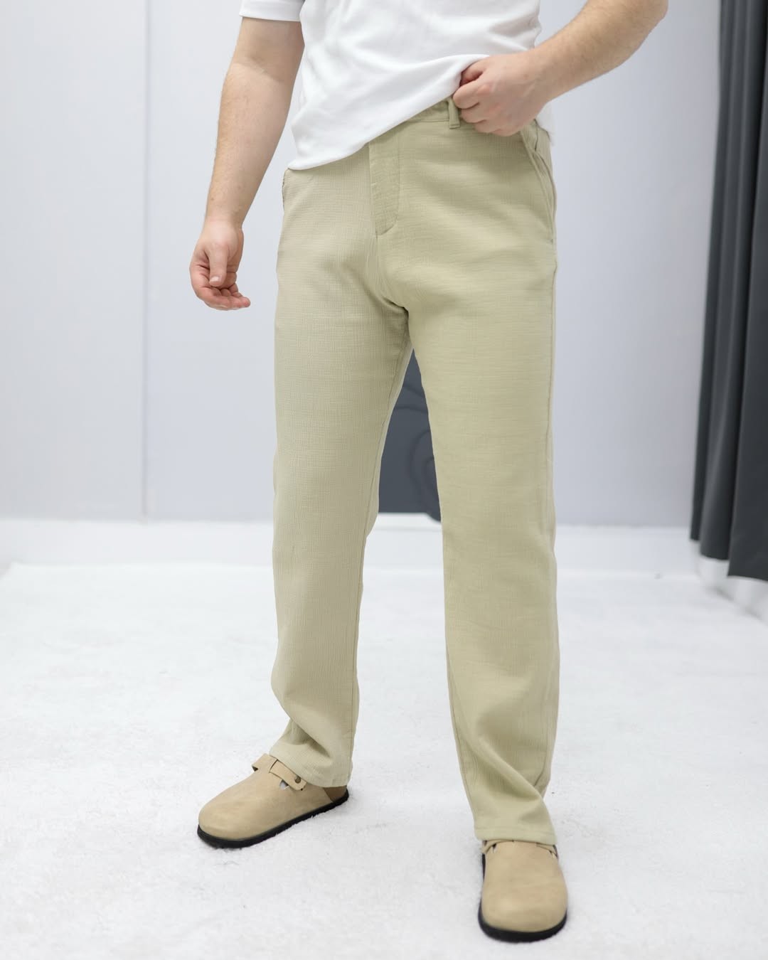 Dokulu Baggy Pantolon - Krem