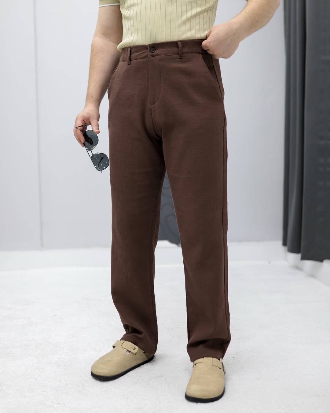 Dokulu Baggy Pantolon - Kahverengi