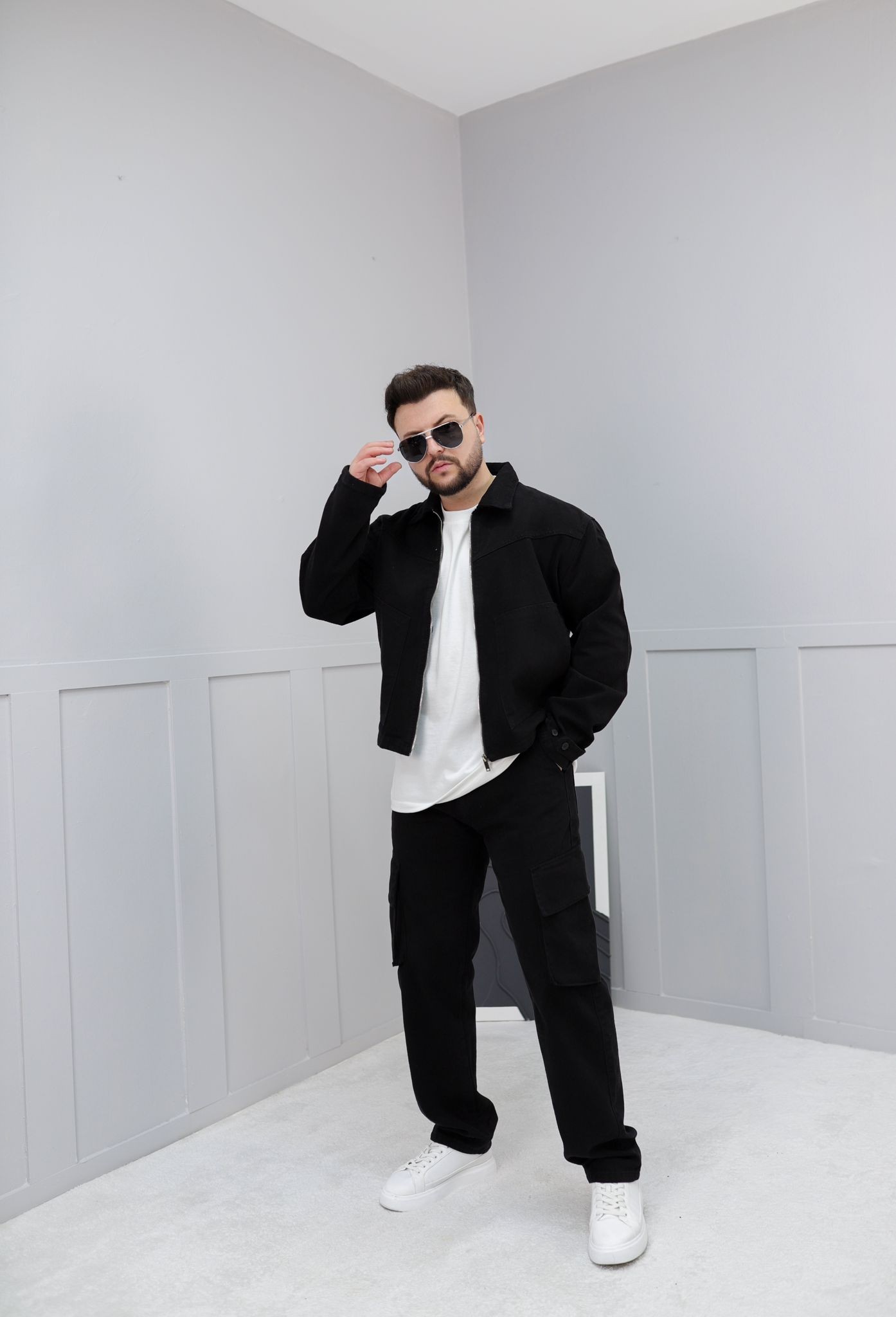 Oversize Gabardin Kot Takım - Siyah