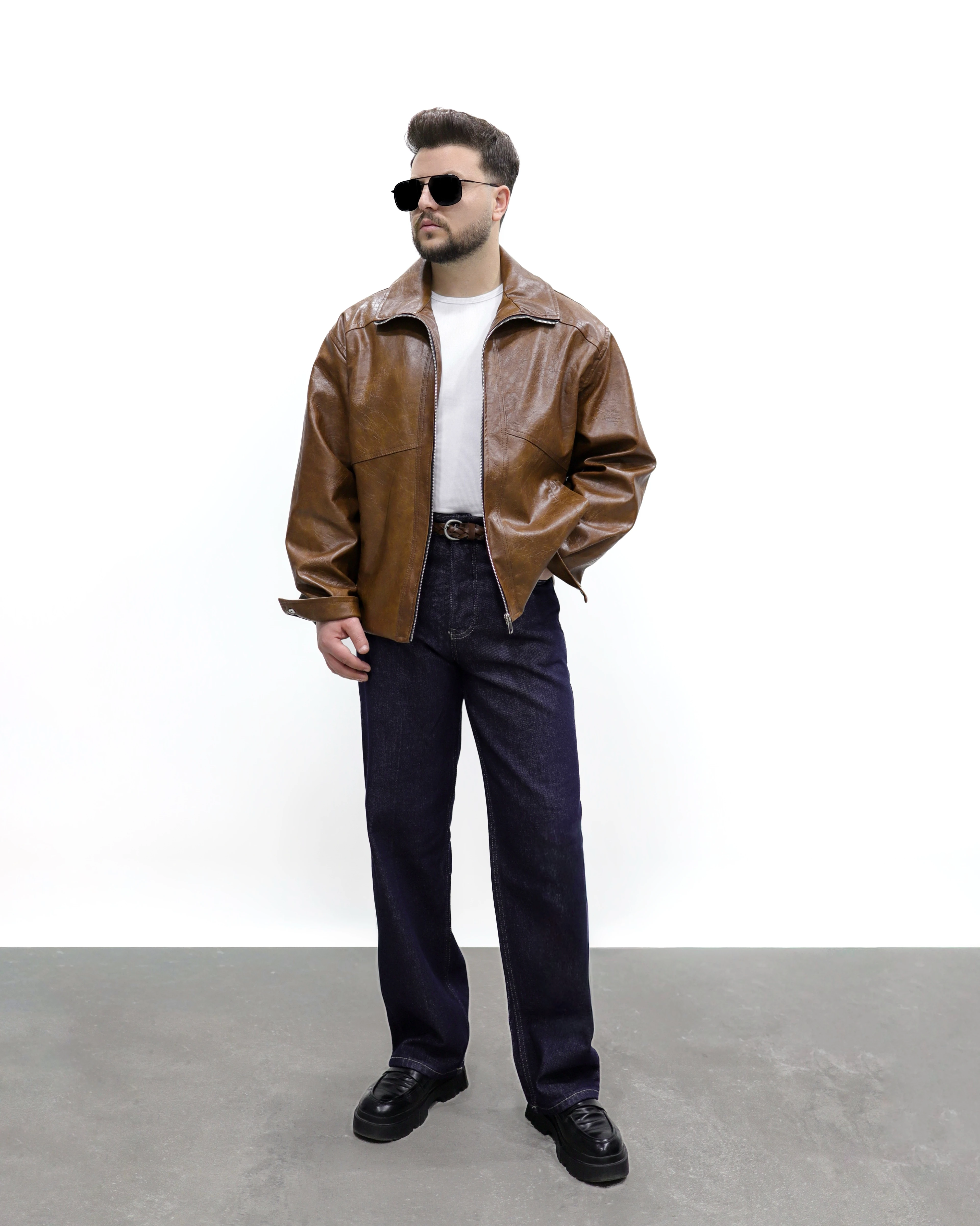 VİNTAGE DERİ CEKET - Kahverengi