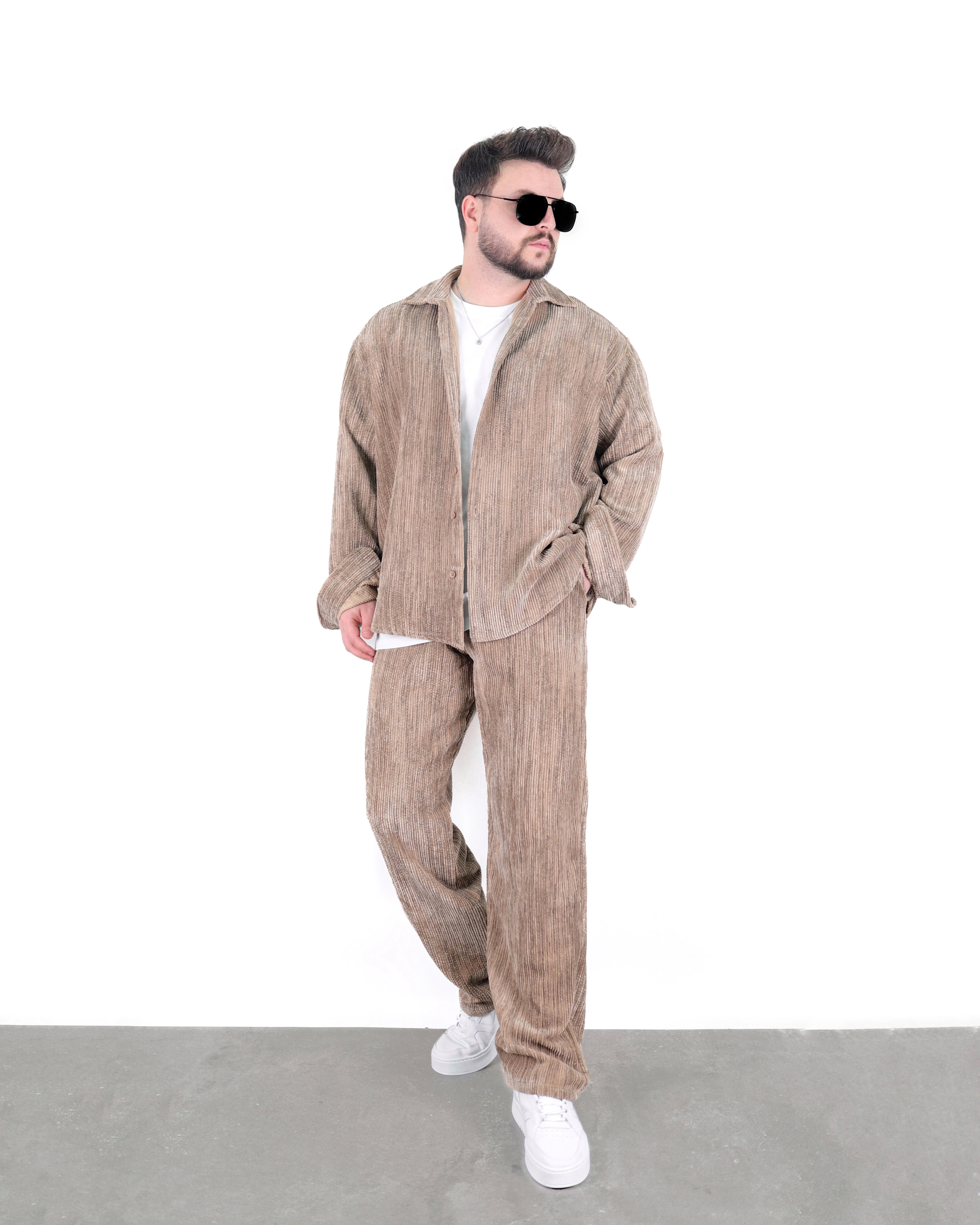 OVERSIZE EFEKTLİ KADİFE TAKIM - Kahverengi