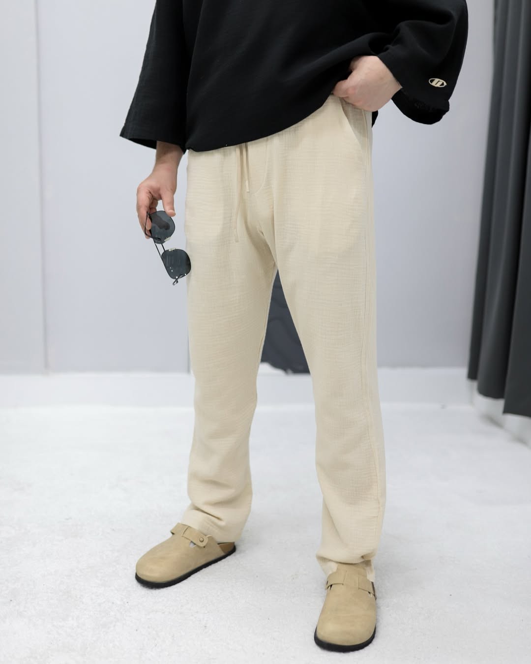 Müslin Kumaş Baggy Pantolon - Krem