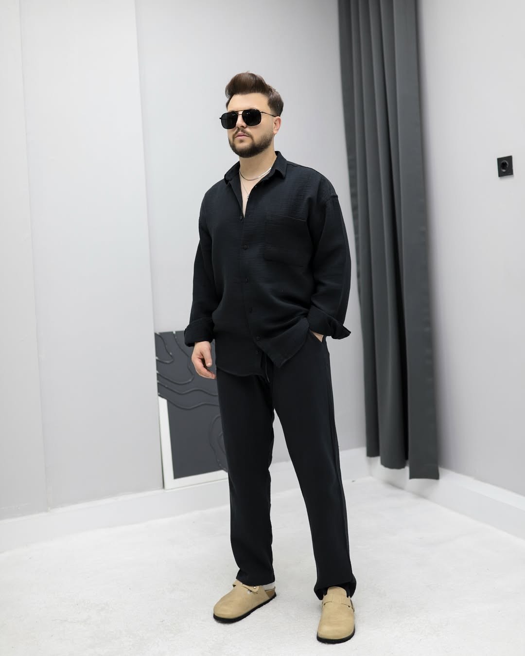 Müslin Oversize Gömlek - Siyah