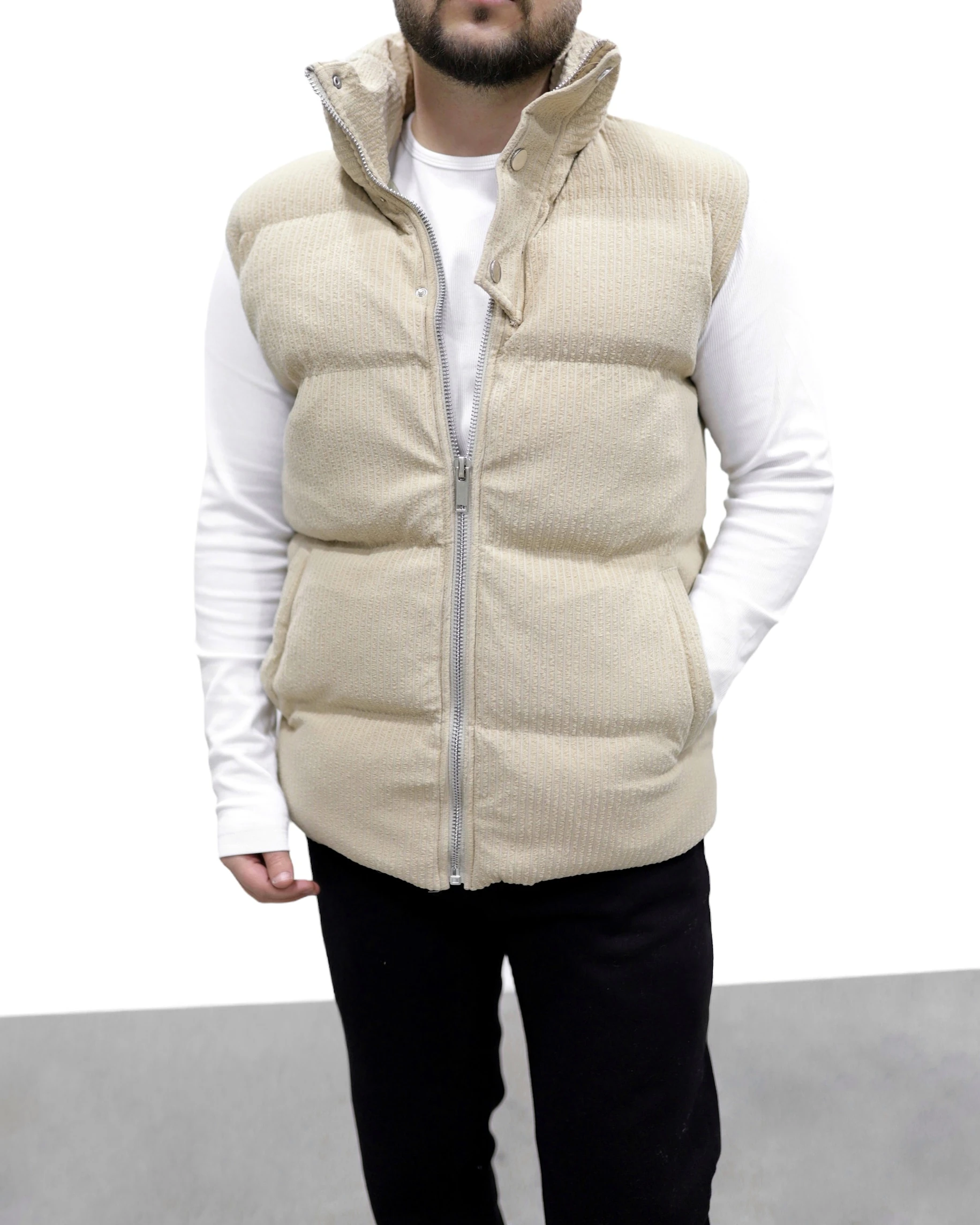 KADİFE ŞİŞME YELEK - Krem