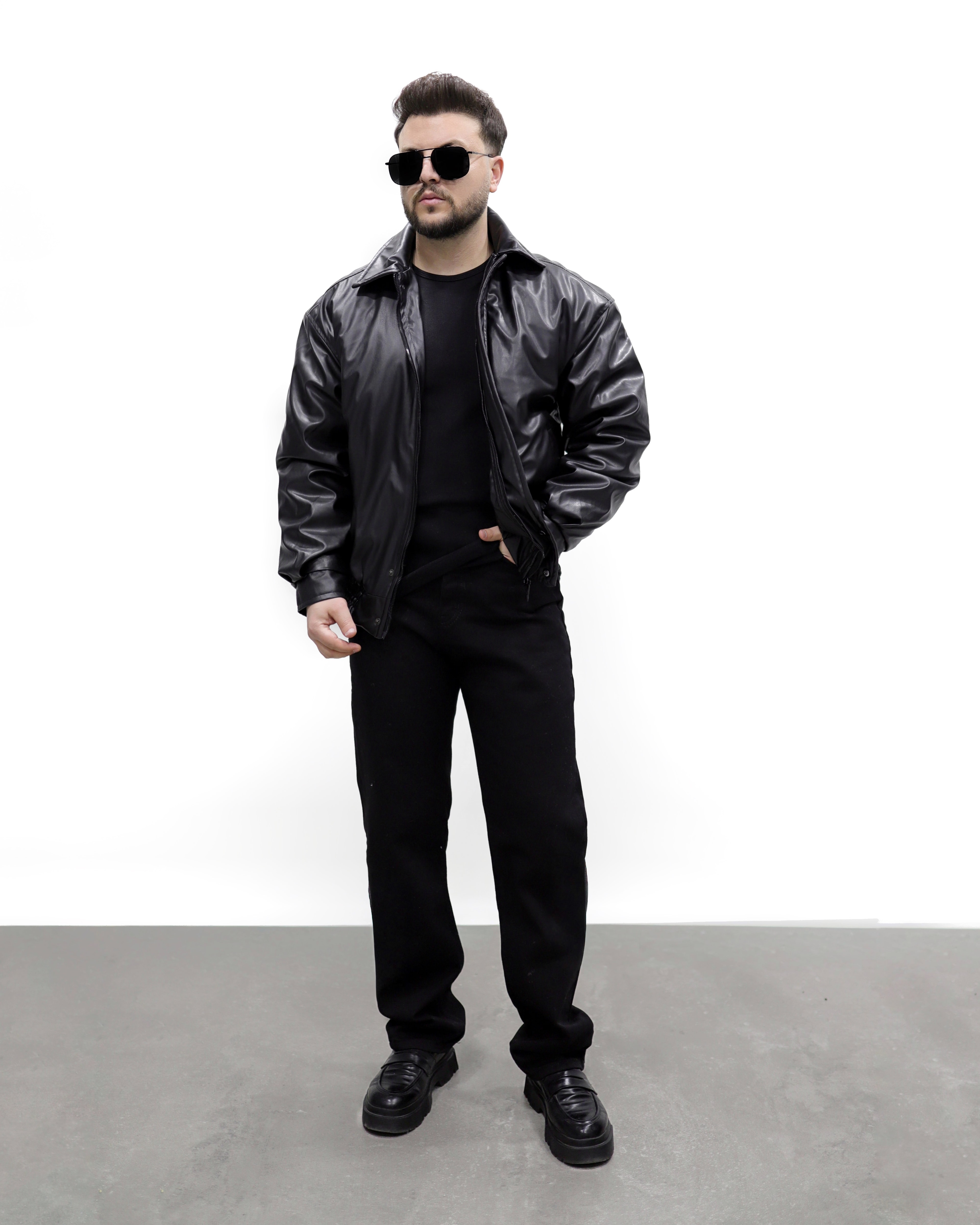 OVERSİZE BOMBER DERİ MONT - Siyah