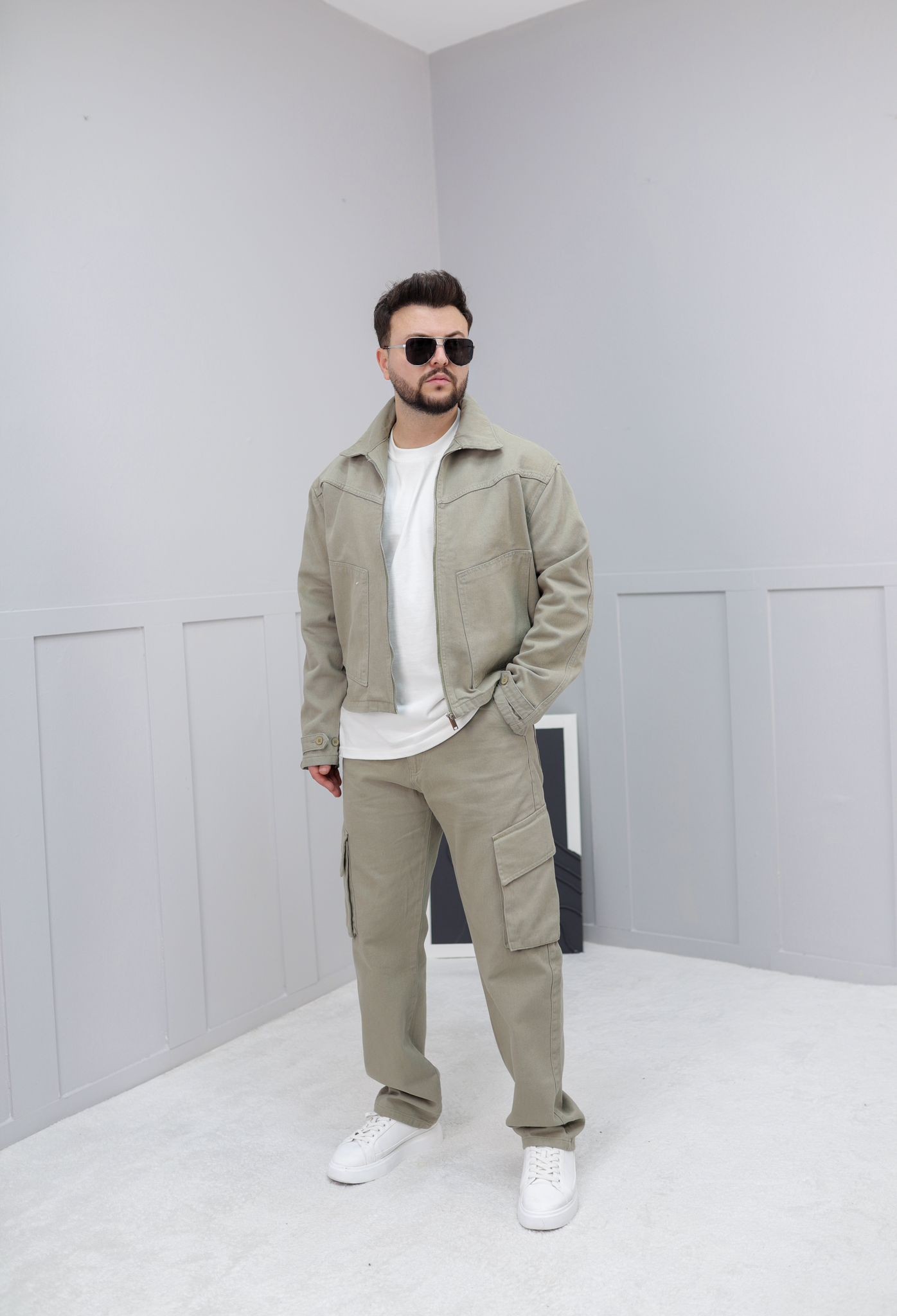 Oversize Gabardin Kot Takım - Haki