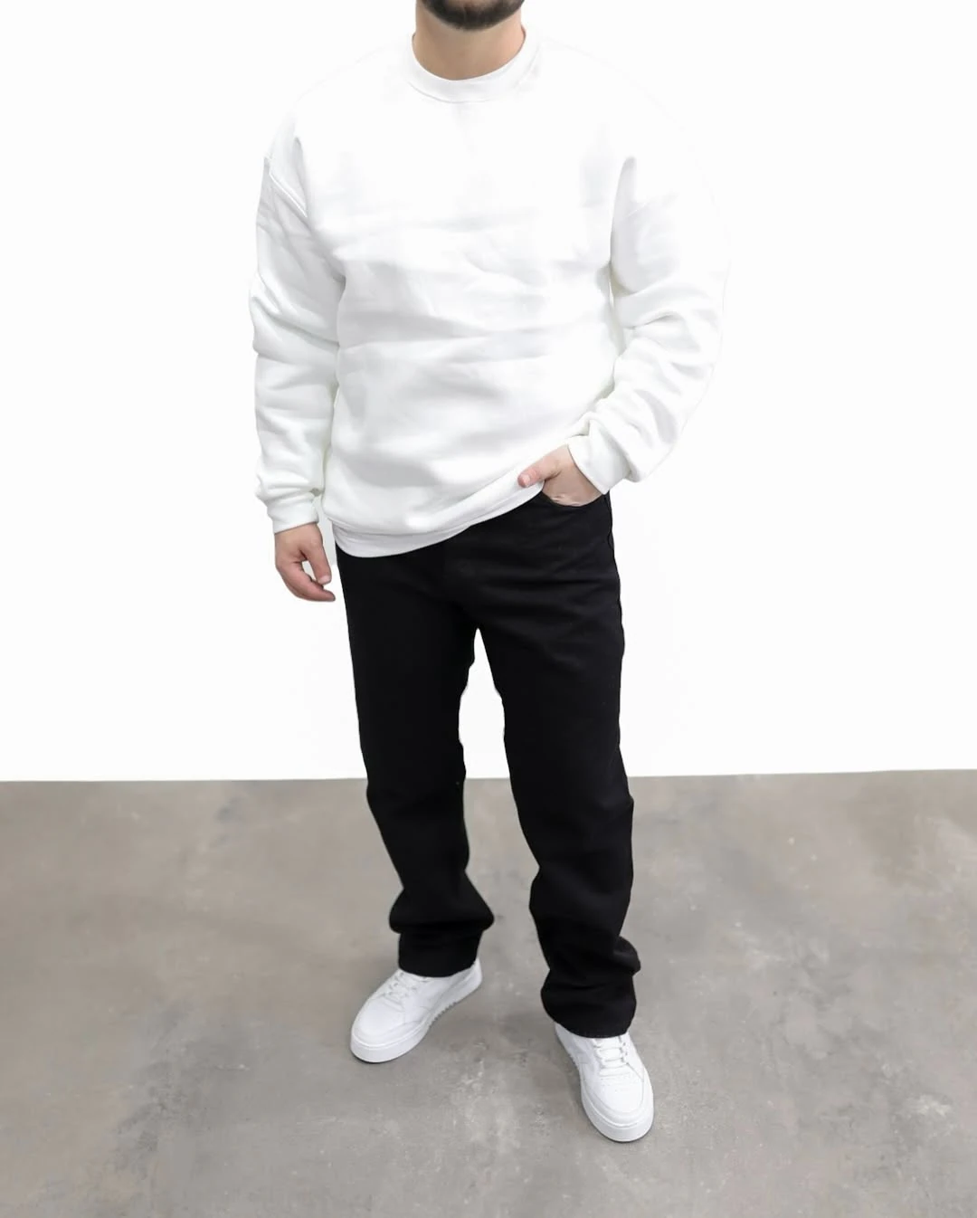 ŞARDONLU 3 İPLİK OVERSİZE SWEATSHİRT - Beyaz