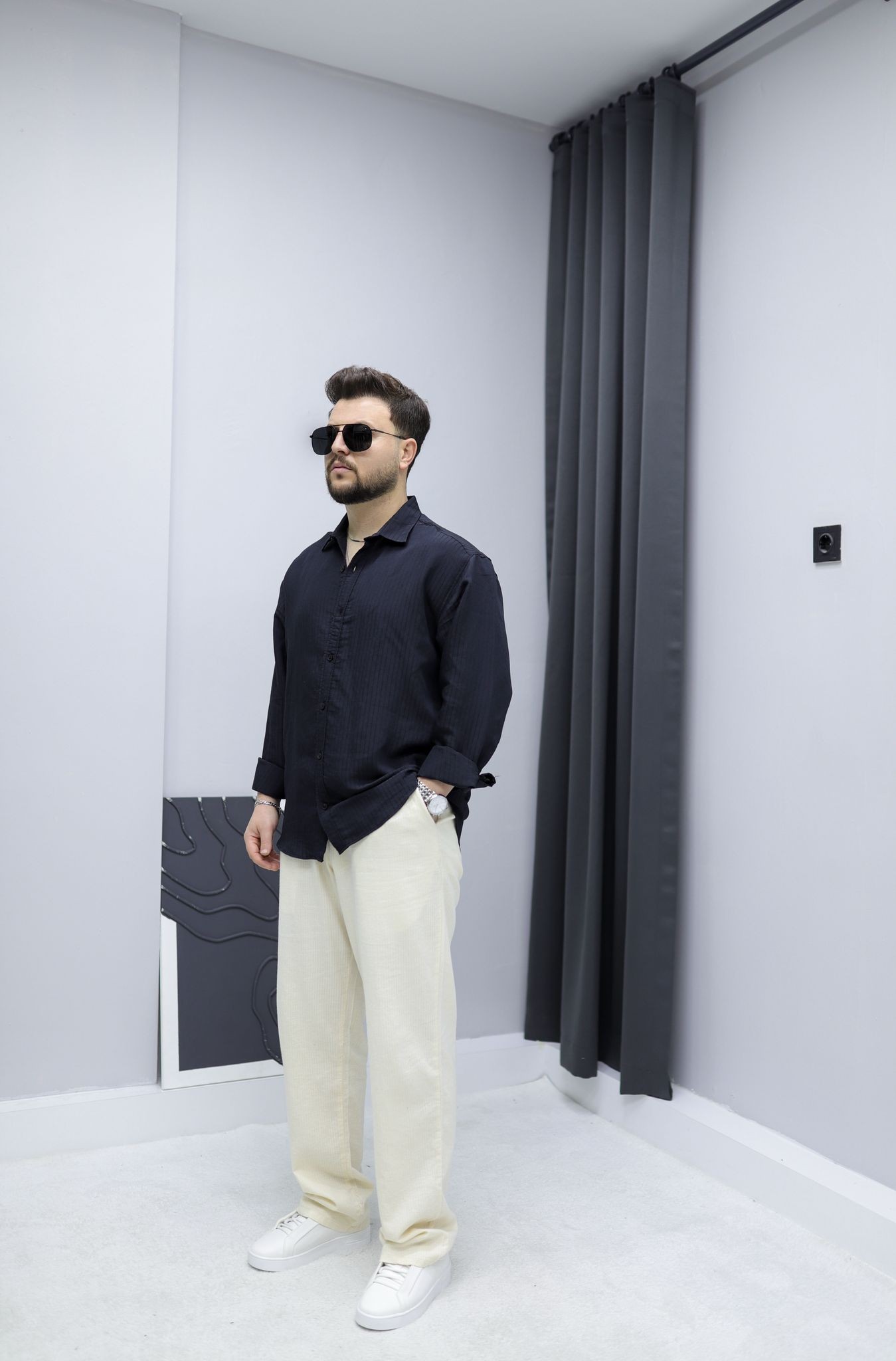 Kendinden Çizgili Oversize Gömlek